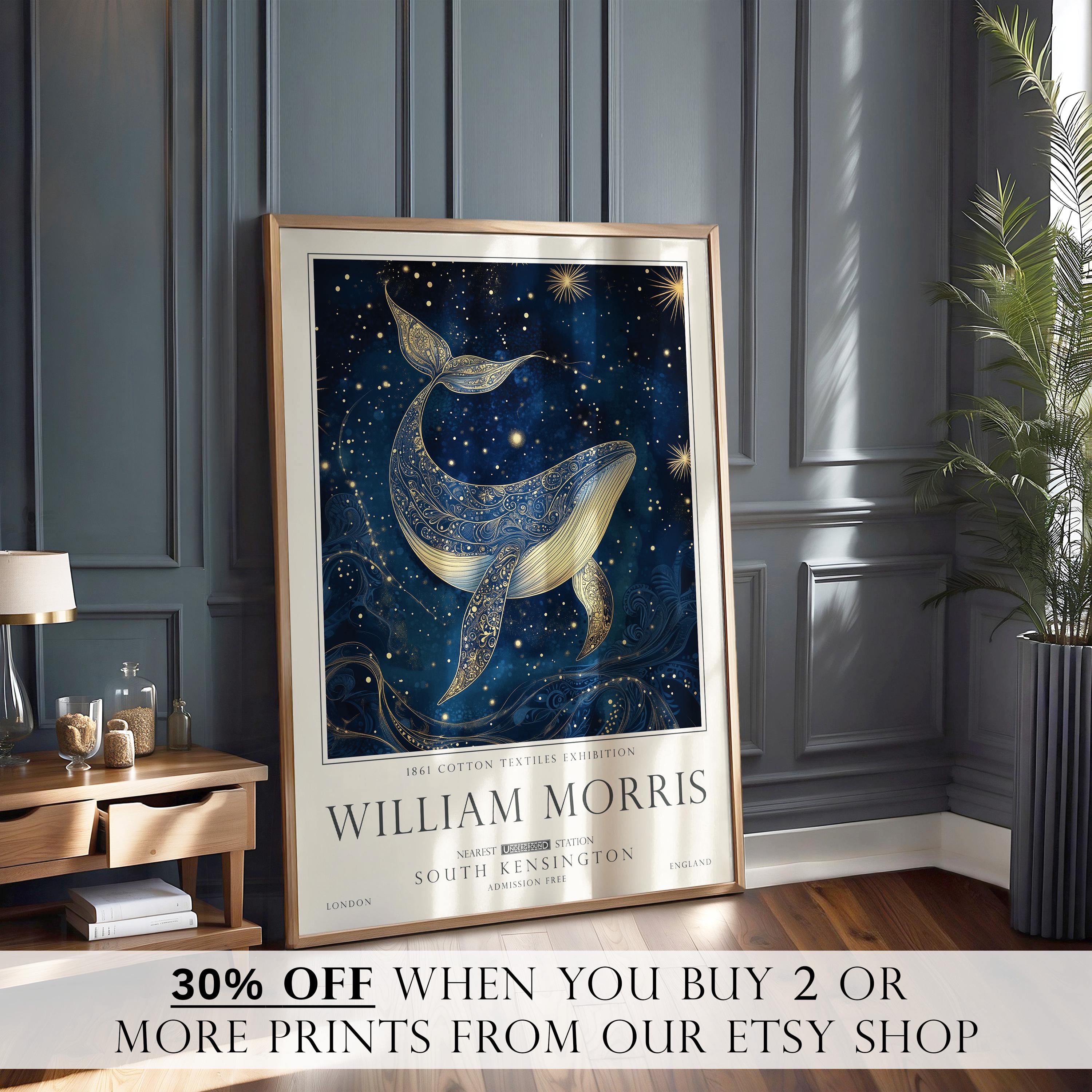 Whale Wall Art  William Morris Nautical Print, Celestial Wall Decor, UNFRAMED