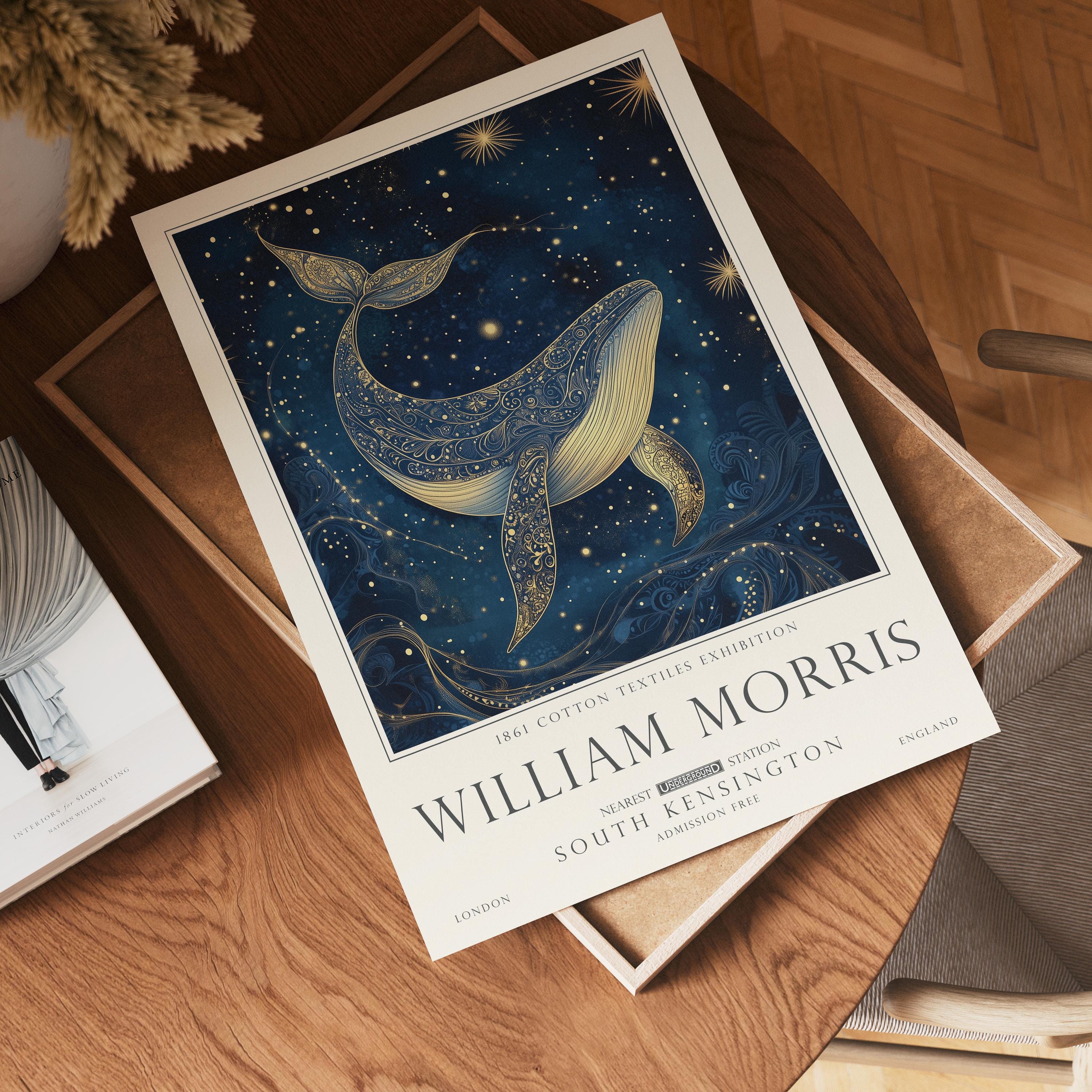 Whale Wall Art  William Morris Nautical Print, Celestial Wall Decor, UNFRAMED
