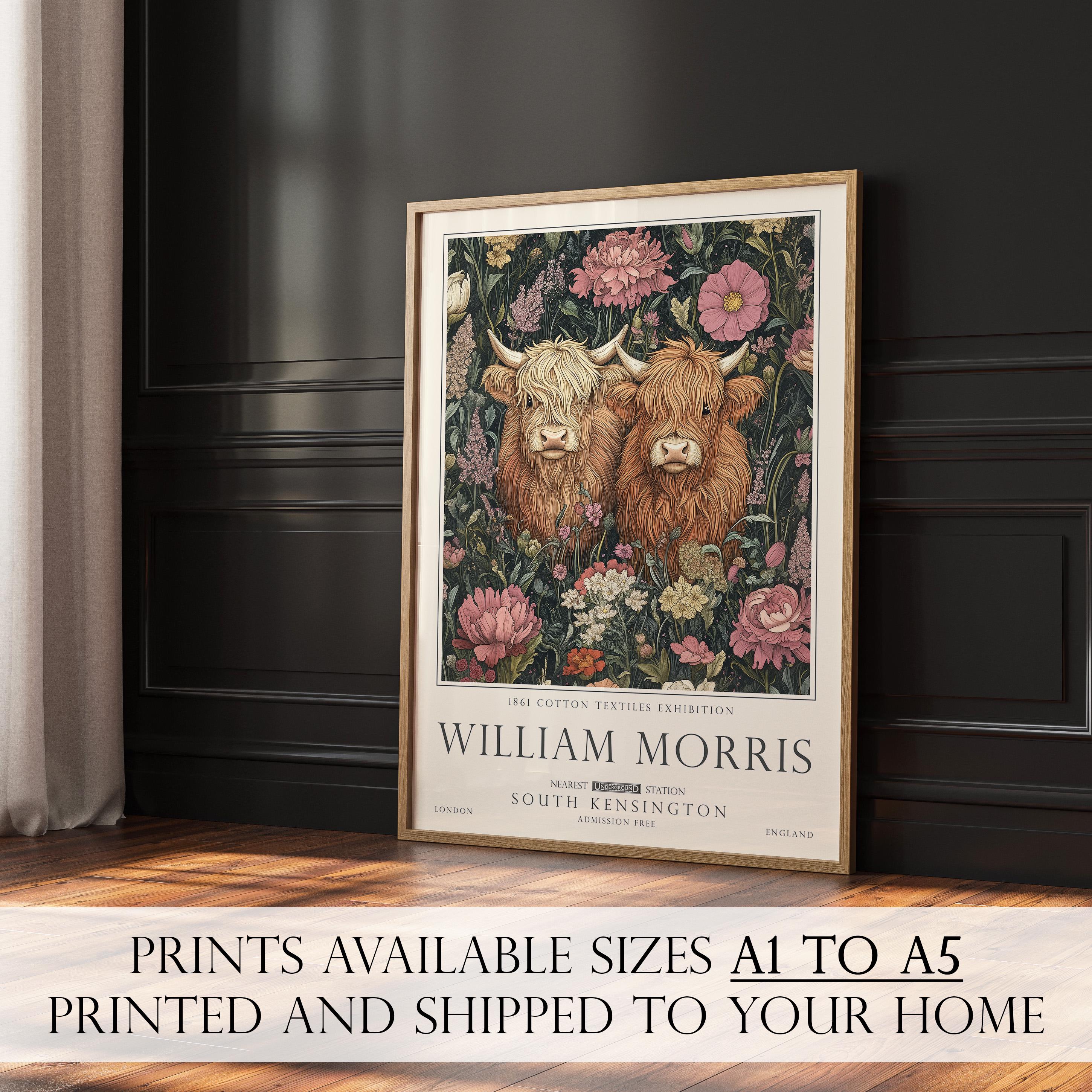 Highland Cow Print, William Morris Wall Art, Rustic Cottagecore Poster, Unframed