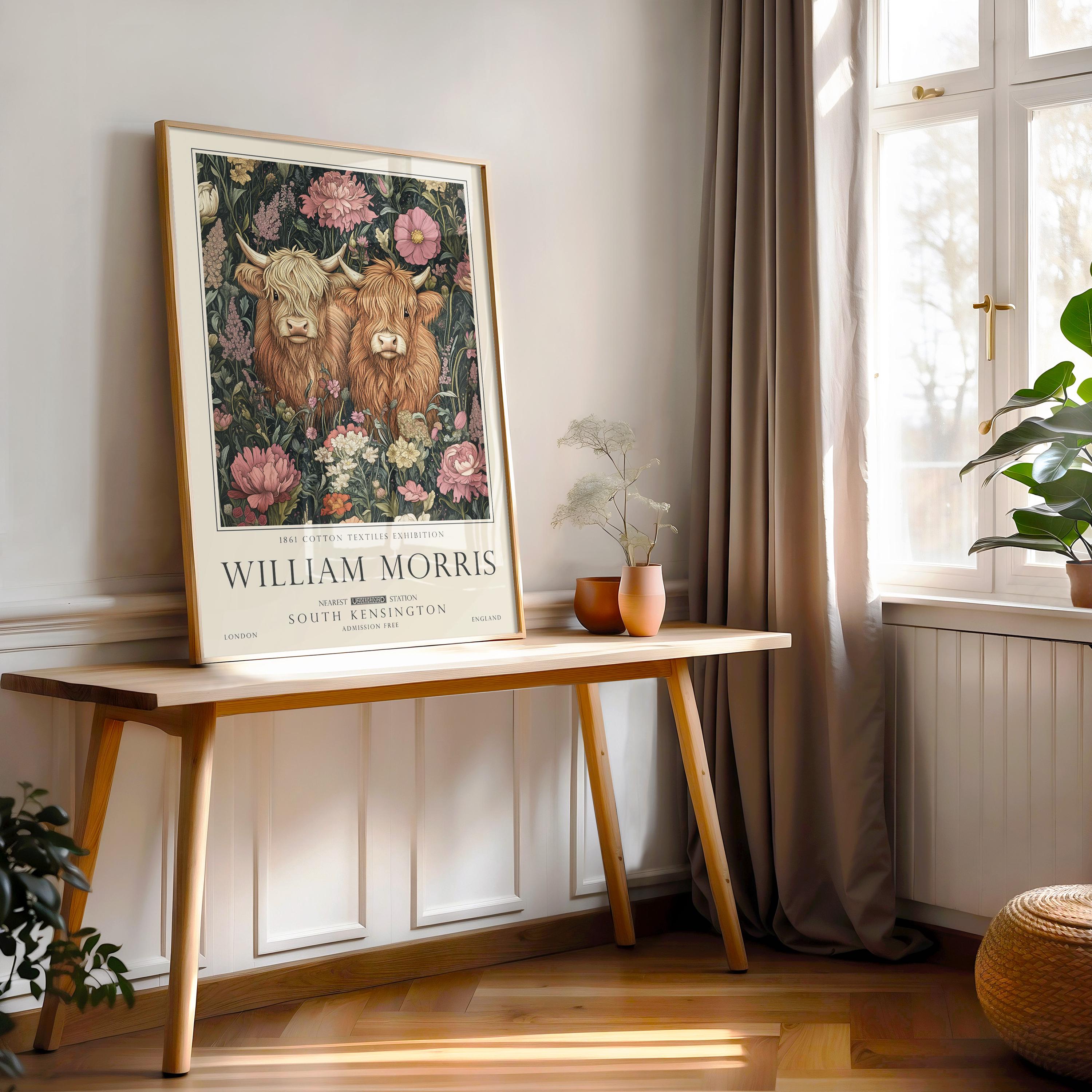 Highland Cow Print, William Morris Wall Art, Rustic Cottagecore Poster, Unframed