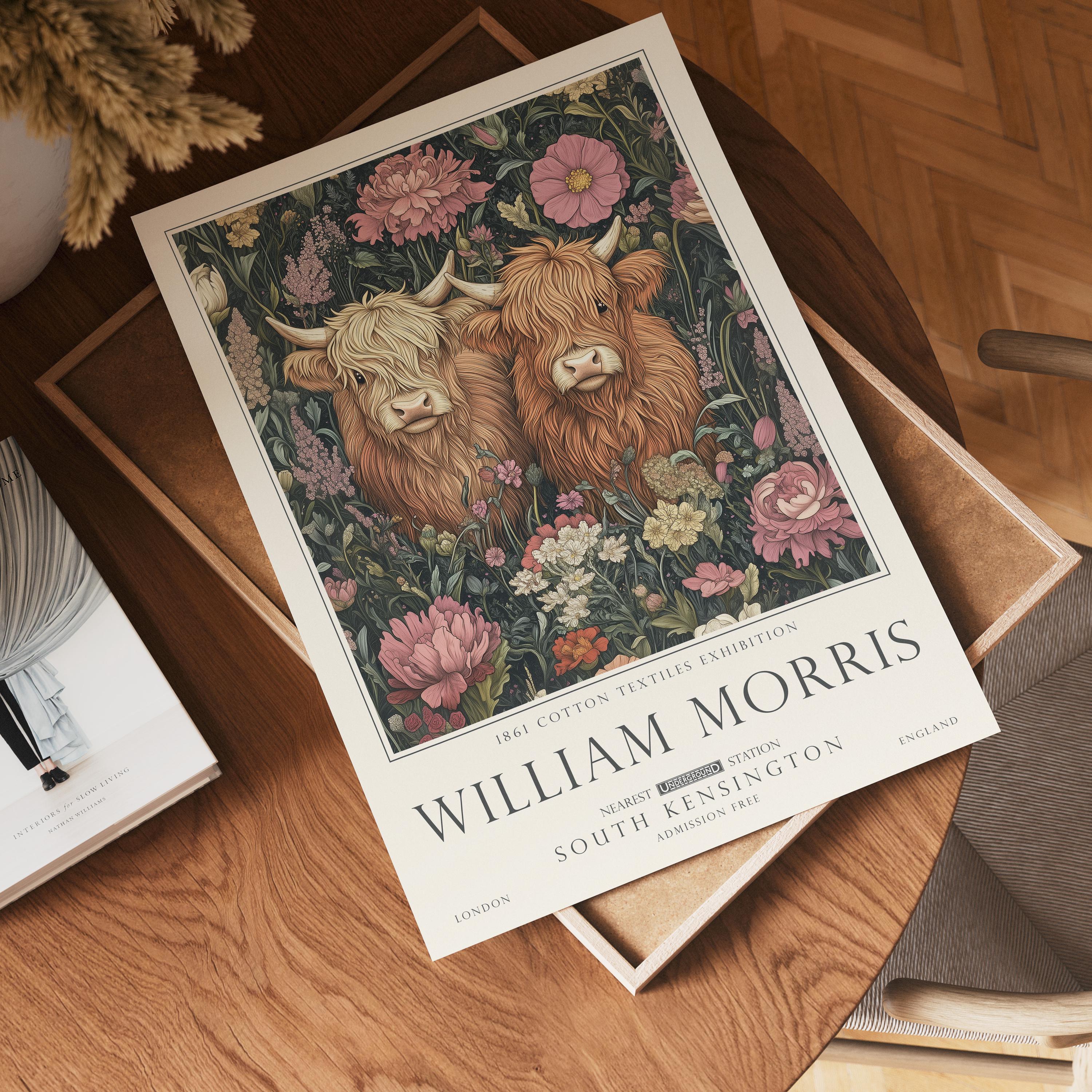 Highland Cow Print, William Morris Wall Art, Rustic Cottagecore Poster, Unframed
