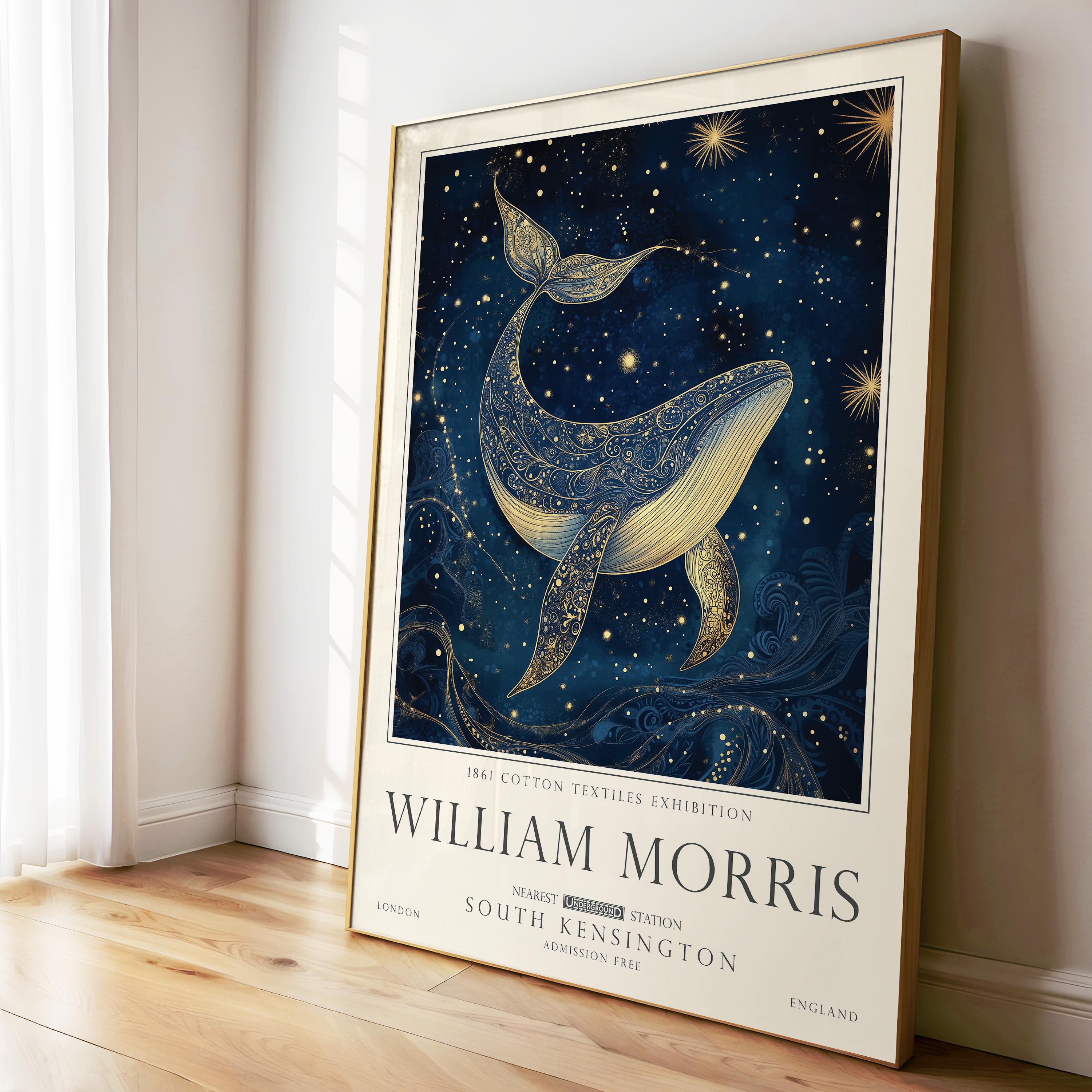 Whale Wall Art  William Morris Nautical Print, Celestial Wall Decor, UNFRAMED