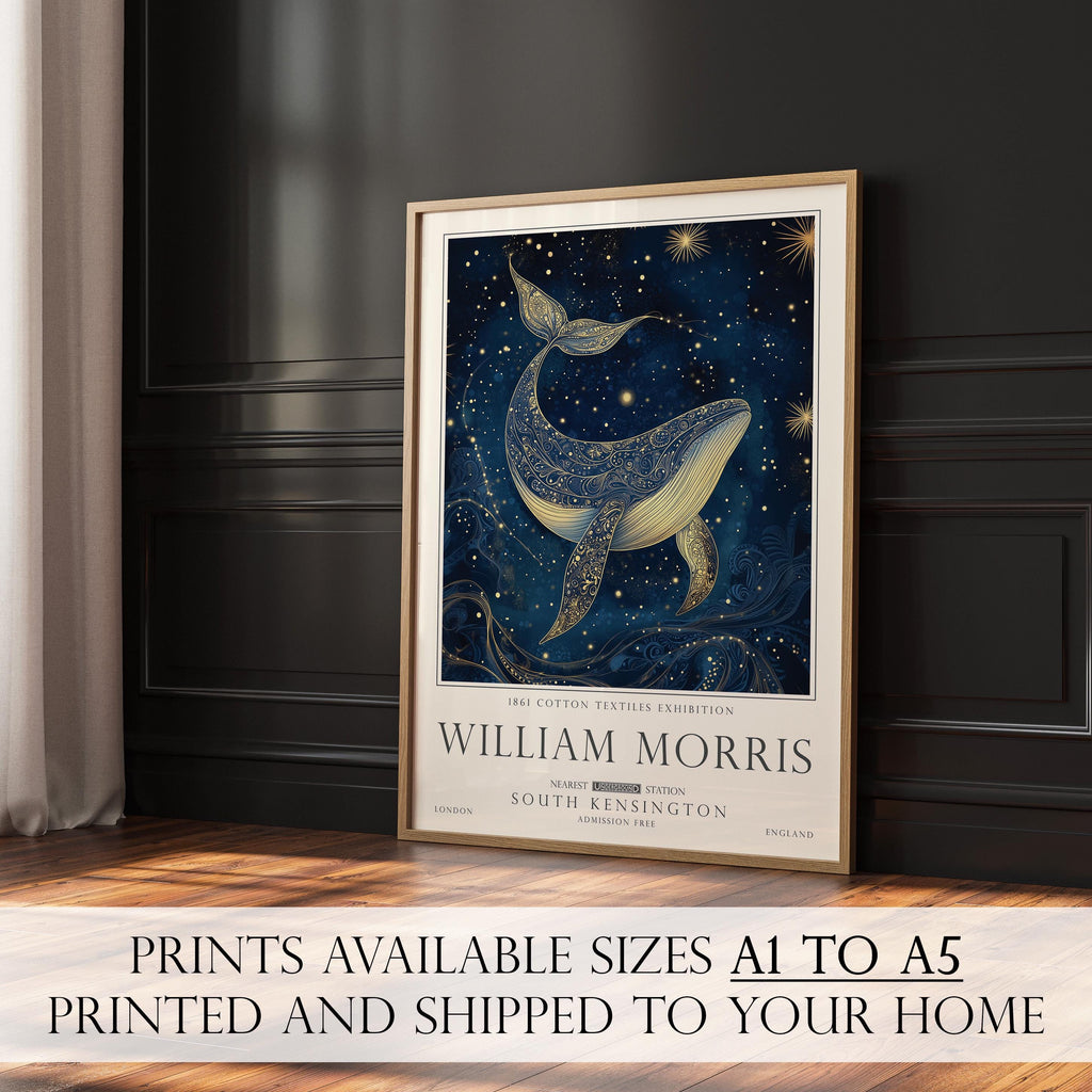 Whale Wall Art  William Morris Nautical Print, Celestial Wall Decor, UNFRAMED