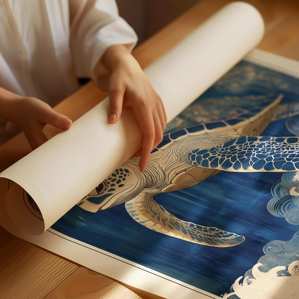 Turtle Bathroom Print, William Morris Style Sea Life Wall Art, Ocean Nautical Poster, UNFRAMED