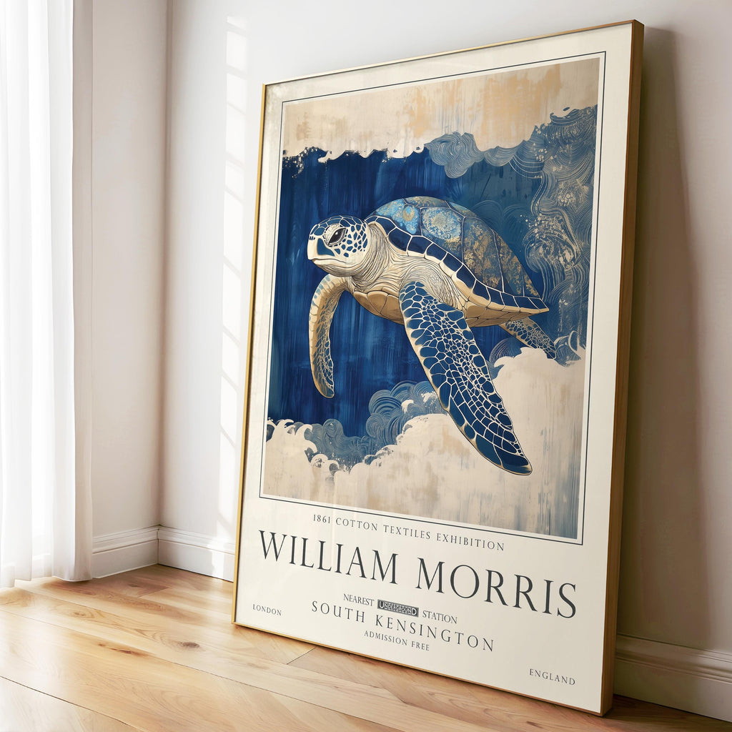 Turtle Bathroom Print, William Morris Style Sea Life Wall Art, Ocean Nautical Poster, UNFRAMED