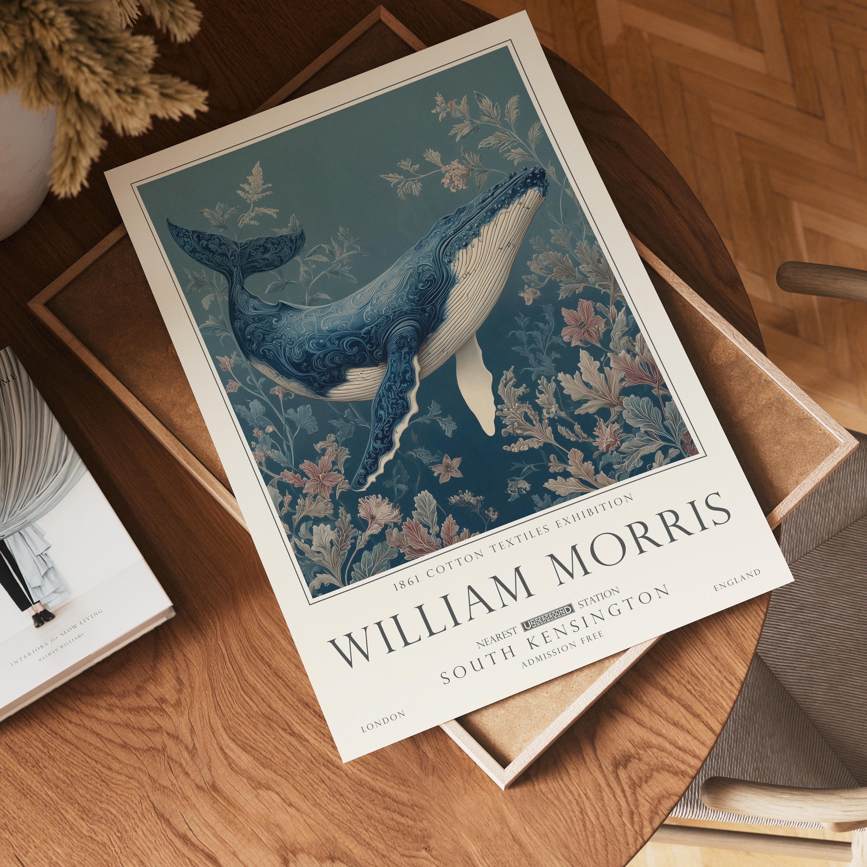 William Morris Whale Print Set of 2, Sea Life Wall Art Set, Coastal Bathroom, UNFRAMED