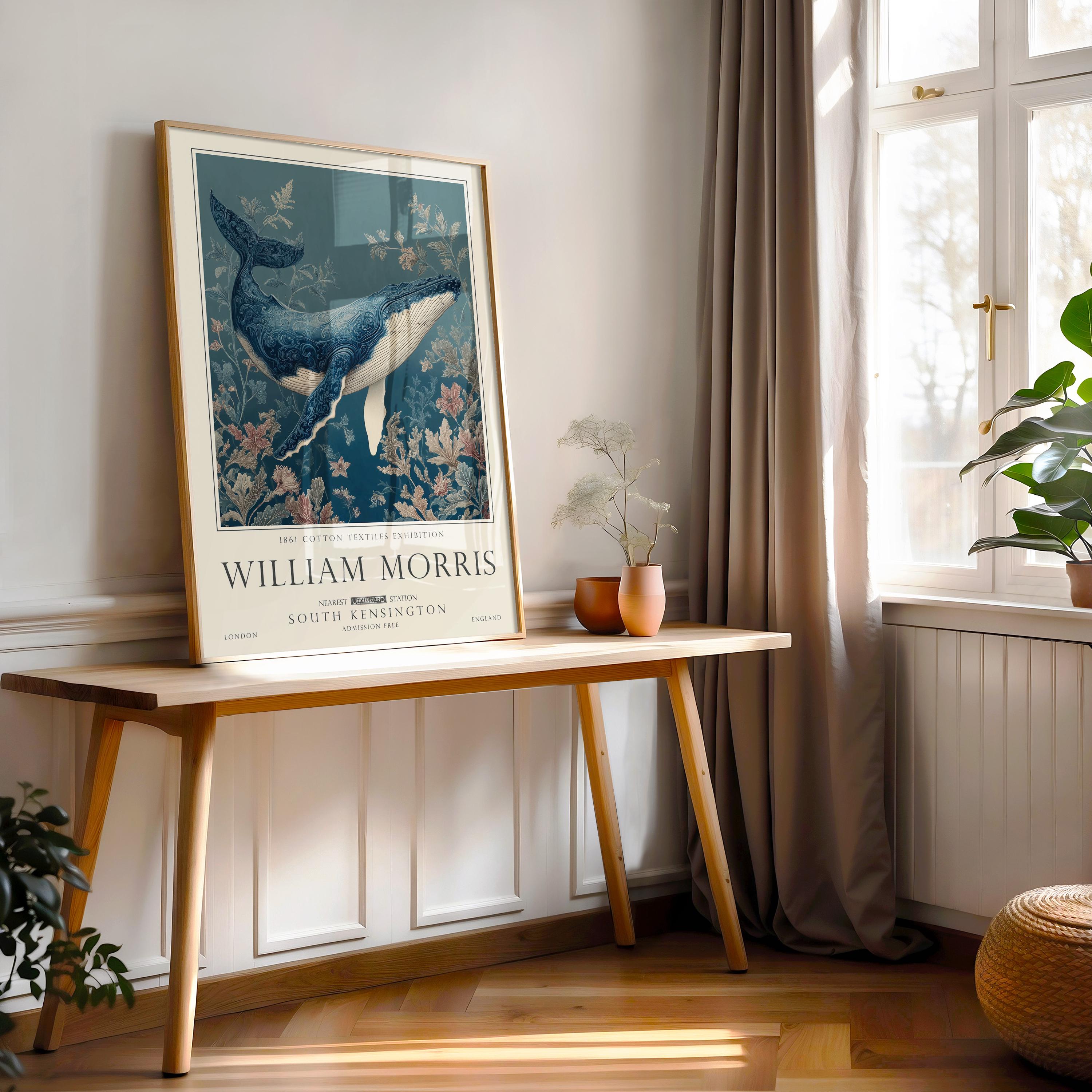 William Morris Whale Print, Orca Art, Coastal Nautical Poster, Vintage Decor, UNFRAMED