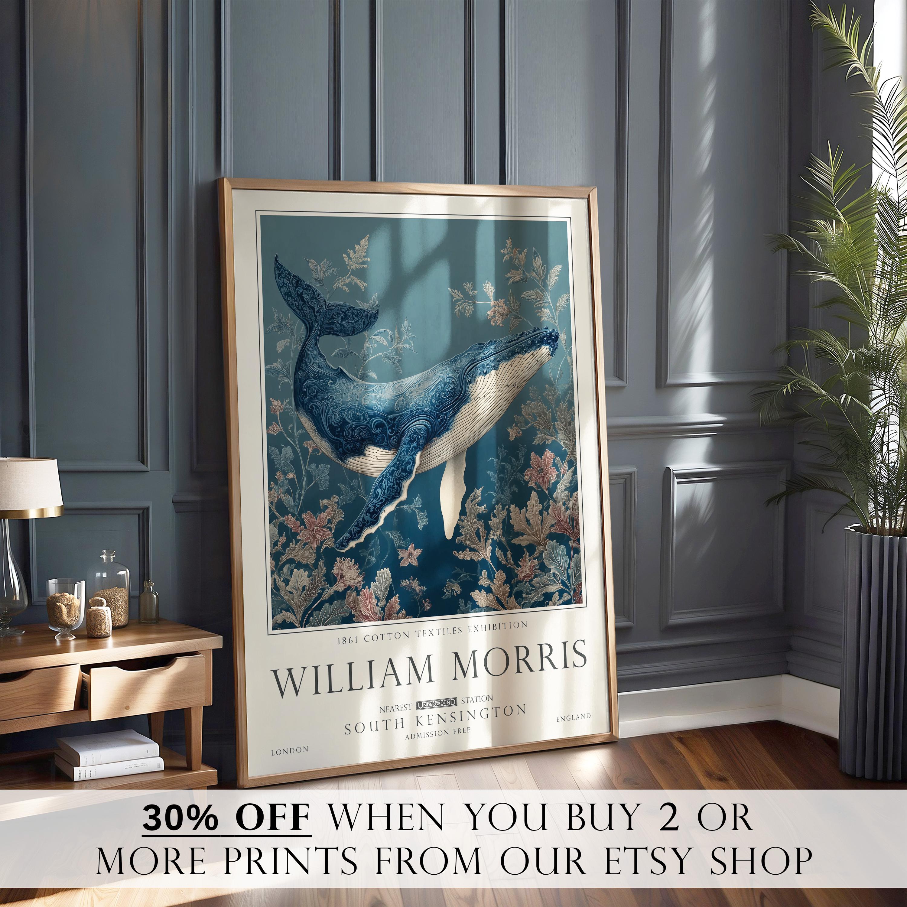 William Morris Whale Print, Orca Art, Coastal Nautical Poster, Vintage Decor, UNFRAMED