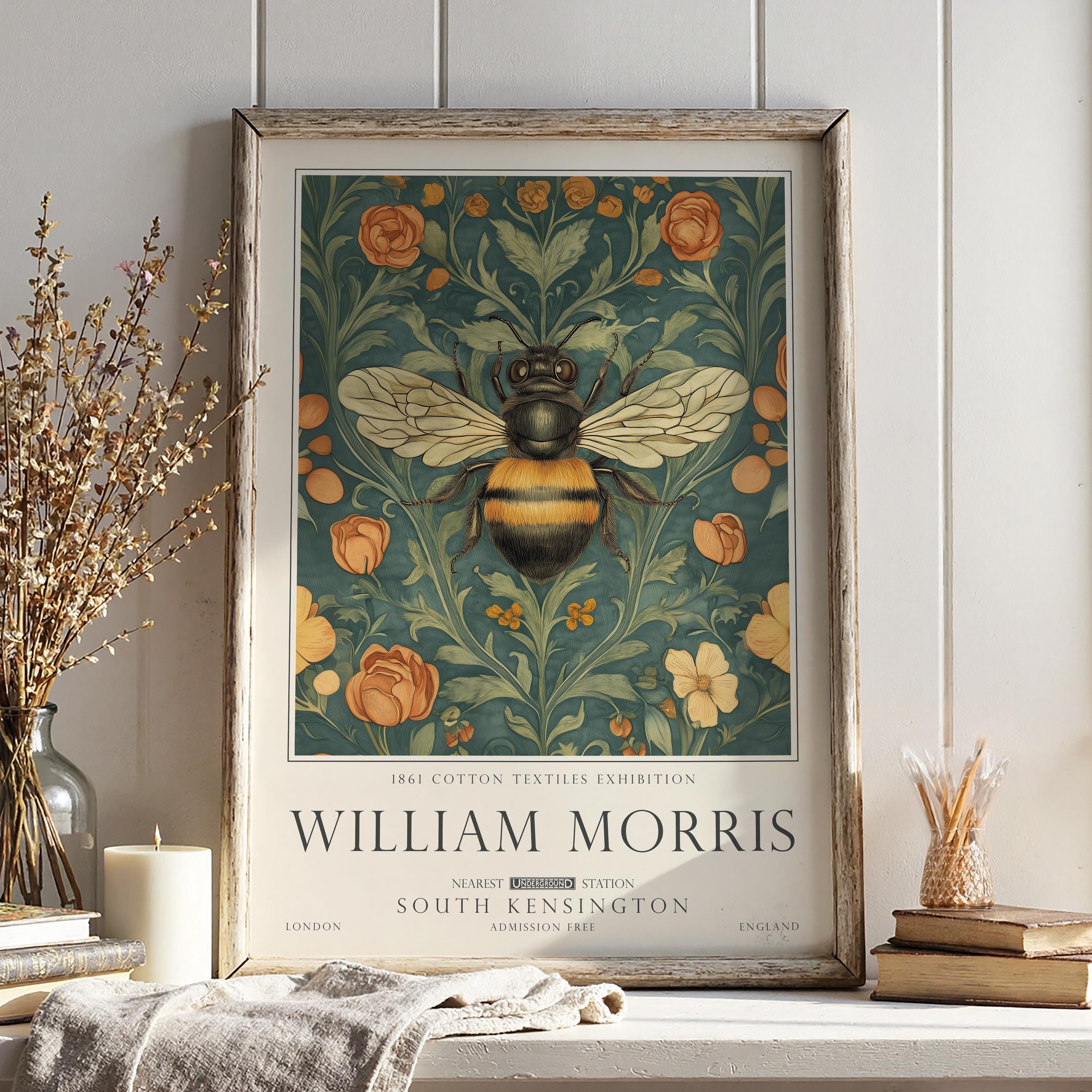 William Morris Wall Art, Bee Print, British Countryside, UNFRAMED