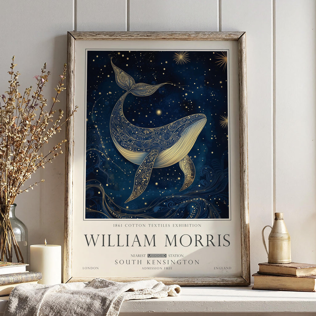 Whale Wall Art  William Morris Nautical Print, Celestial Wall Decor, UNFRAMED