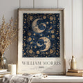William Morris Moon and Stars Print, Celestial Wall Art, Vintage Style, Bedroom Poster, UNFRAMED
