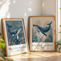 William Morris Whale Print Set of 2, Sea Life Wall Art Set, Coastal Bathroom, UNFRAMED