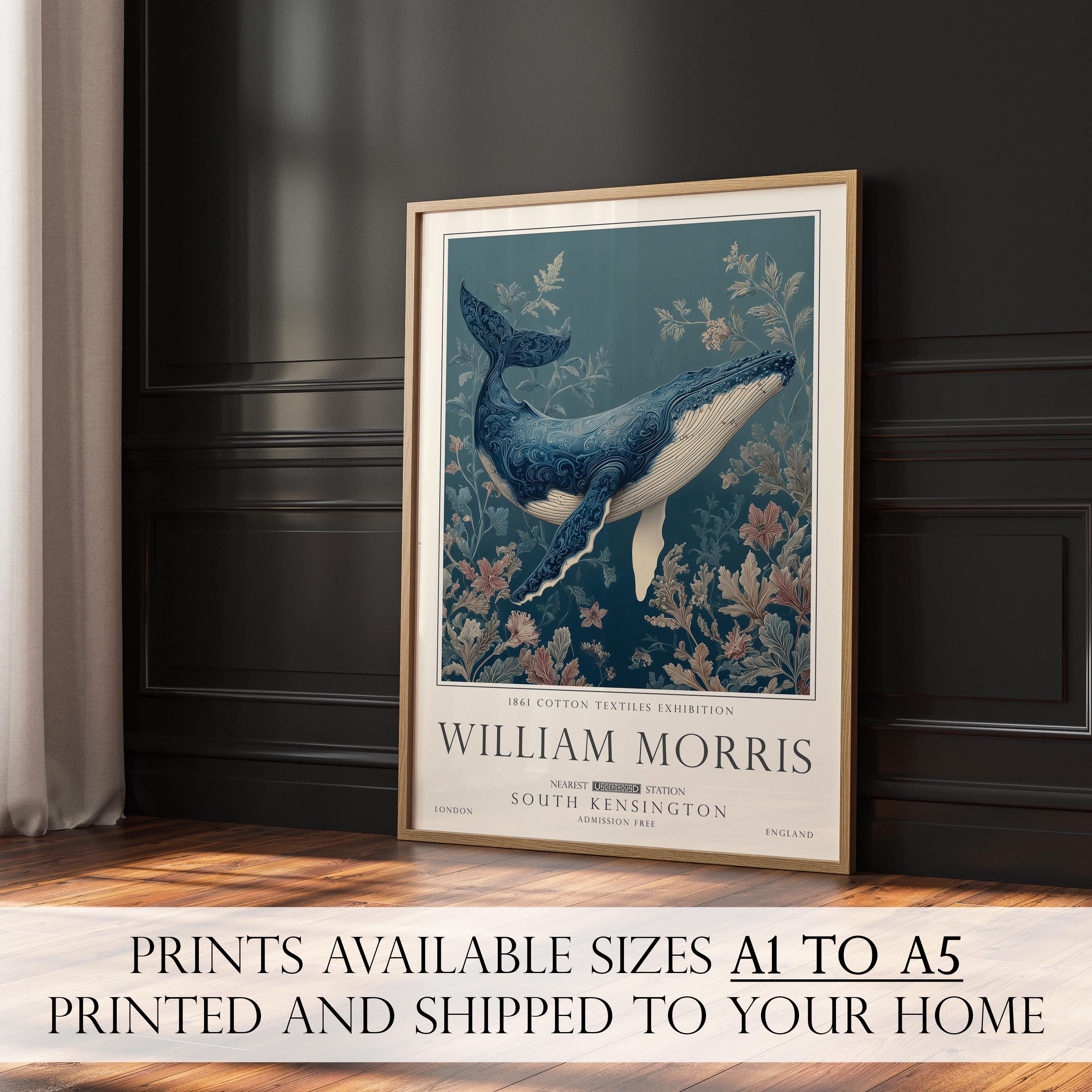 William Morris Whale Print, Orca Art, Coastal Nautical Poster, Vintage Decor, UNFRAMED