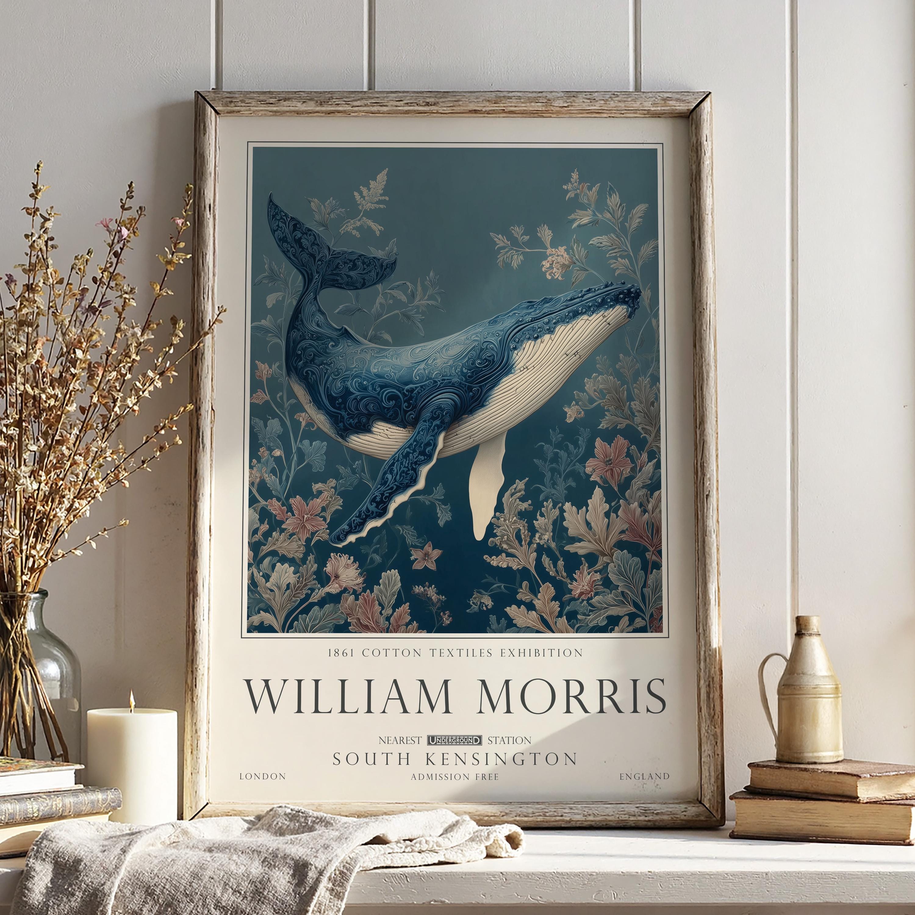 William Morris Whale Print, Orca Art, Coastal Nautical Poster, Vintage Decor, UNFRAMED