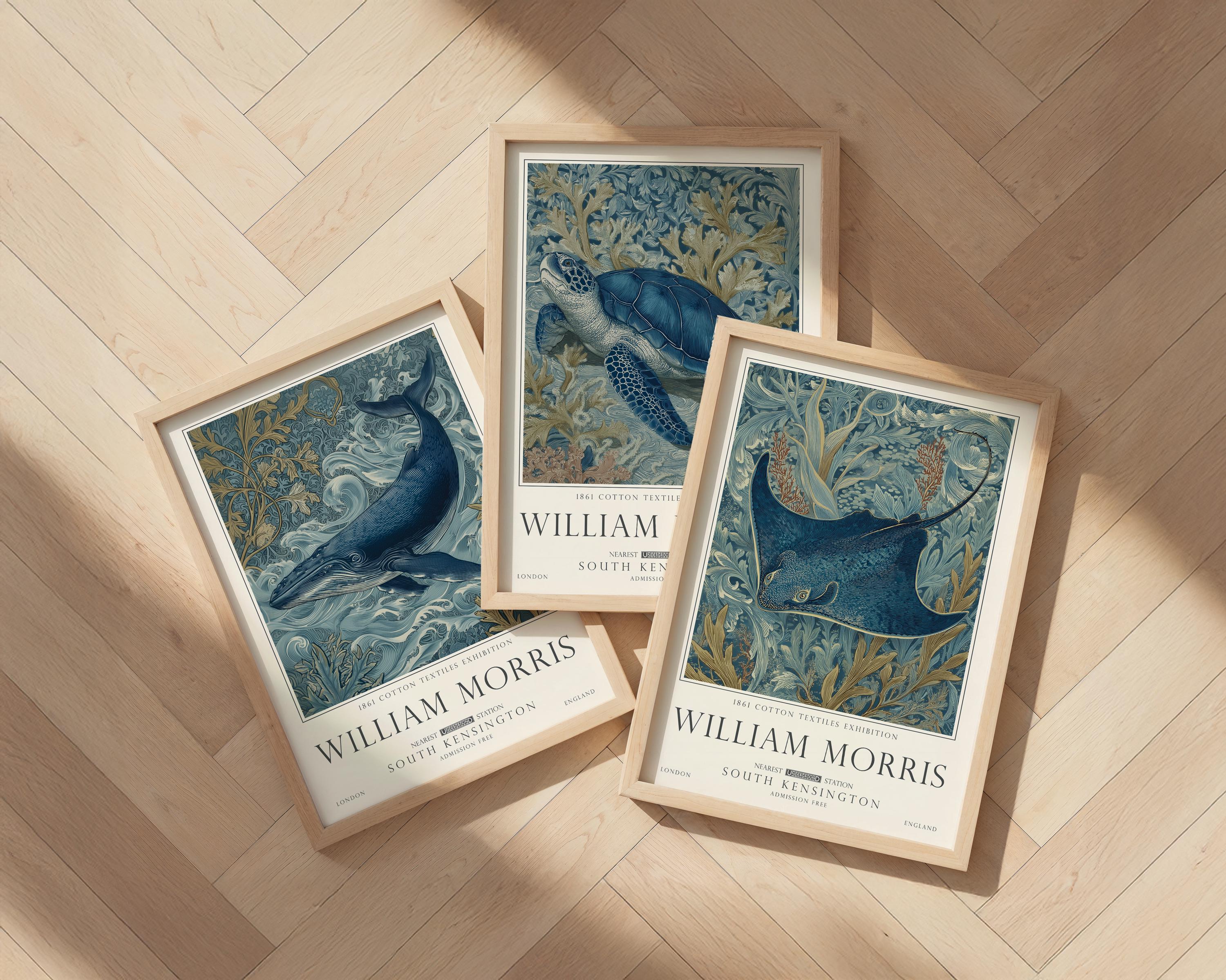 Set of 3 William Morris Print, Sea Life Ocean and Nautical Wall Art, UNFRAMED