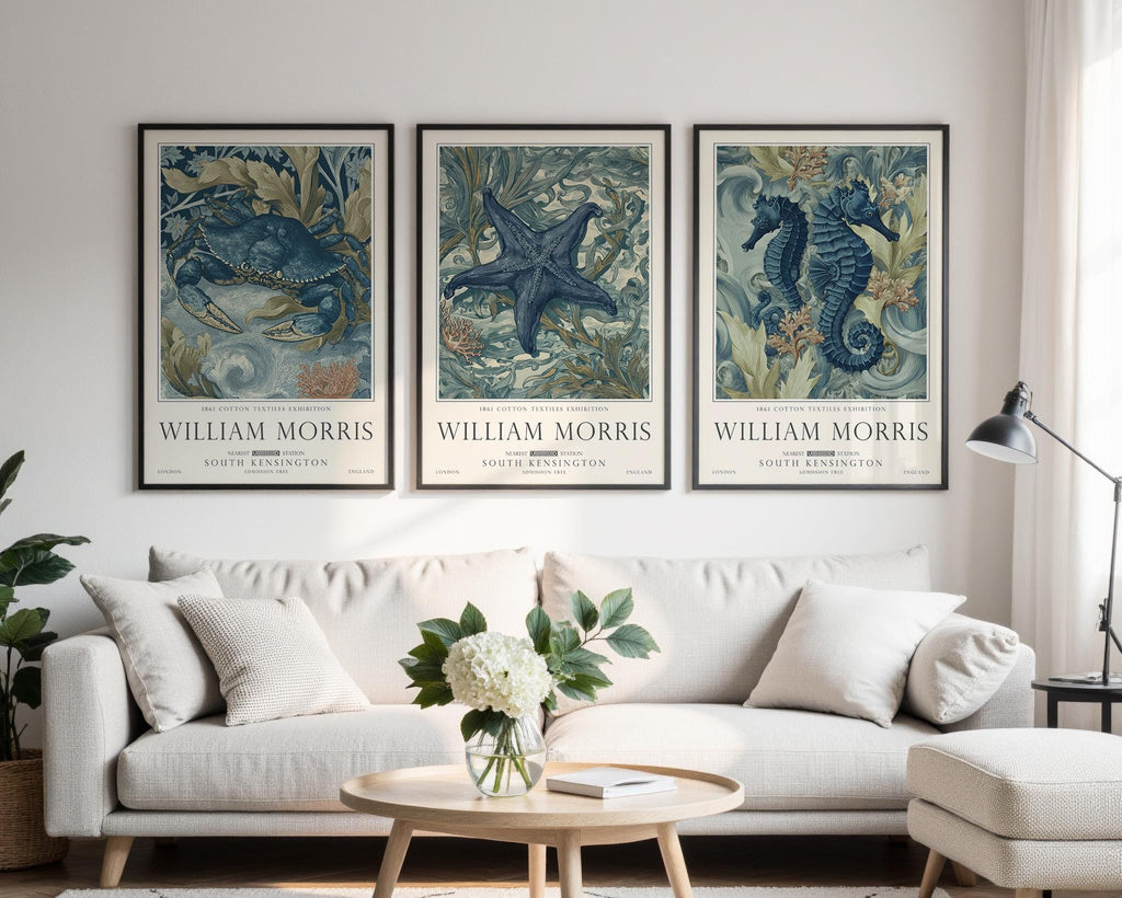 William Morris Set of 3 Print, Sea Life Ocean and Nautical Wall Art, UNFRAMED