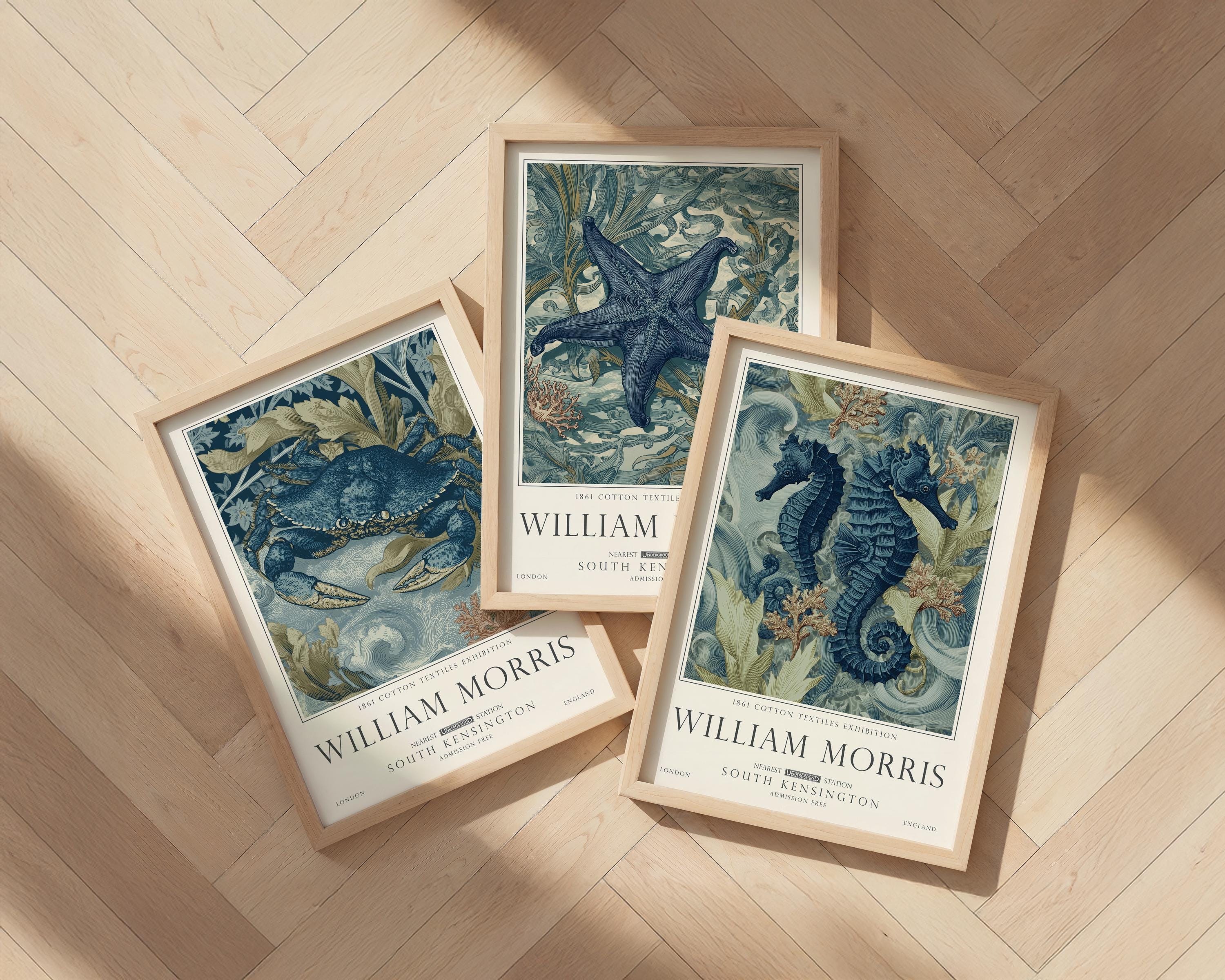 William Morris Set of 3 Print, Sea Life Ocean and Nautical Wall Art, UNFRAMED