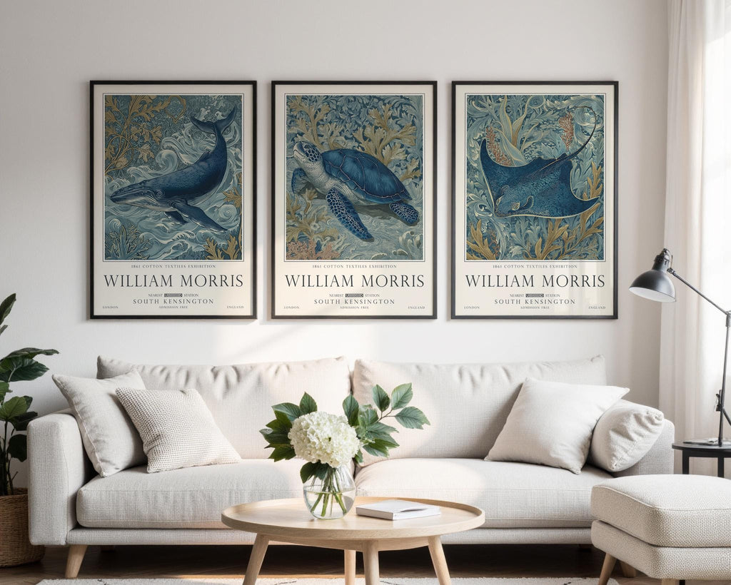 Set of 3 William Morris Print, Sea Life Ocean and Nautical Wall Art, UNFRAMED
