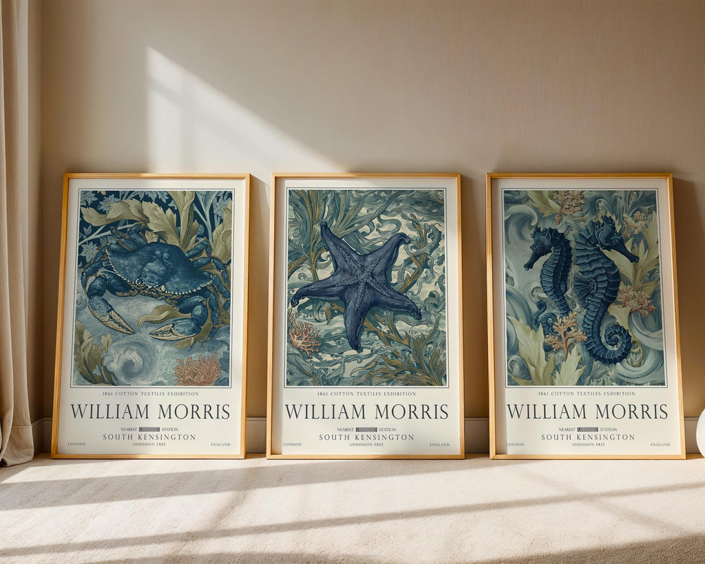 William Morris Set of 3 Print, Sea Life Ocean and Nautical Wall Art, UNFRAMED