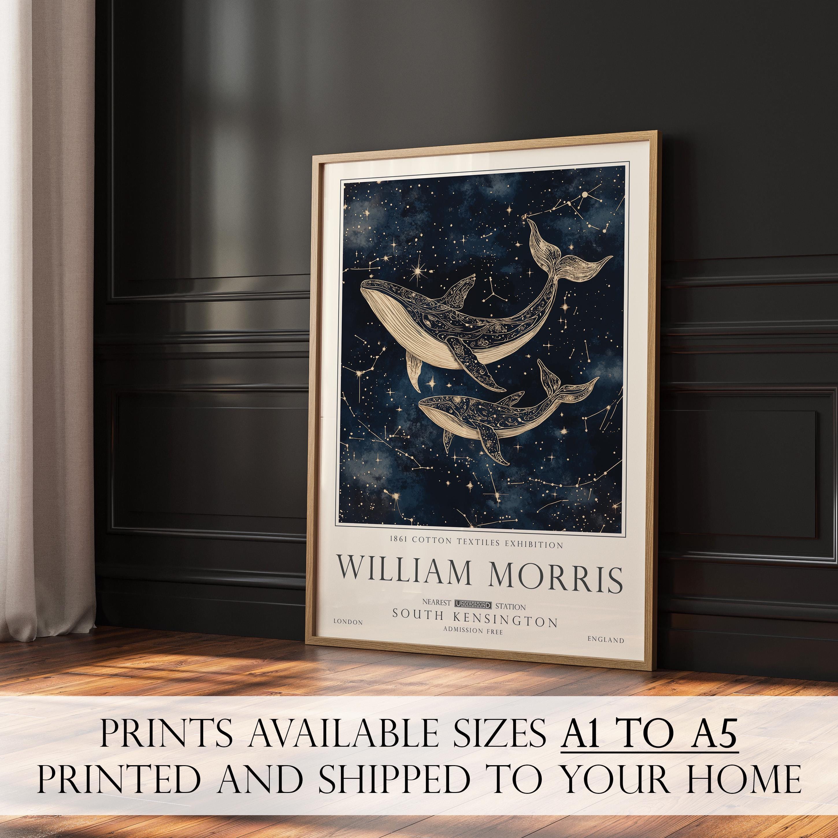 William Morris Whale Art, Coastal Nautical Print, Vintage Decor, Gifts For Her, UNFRAMED