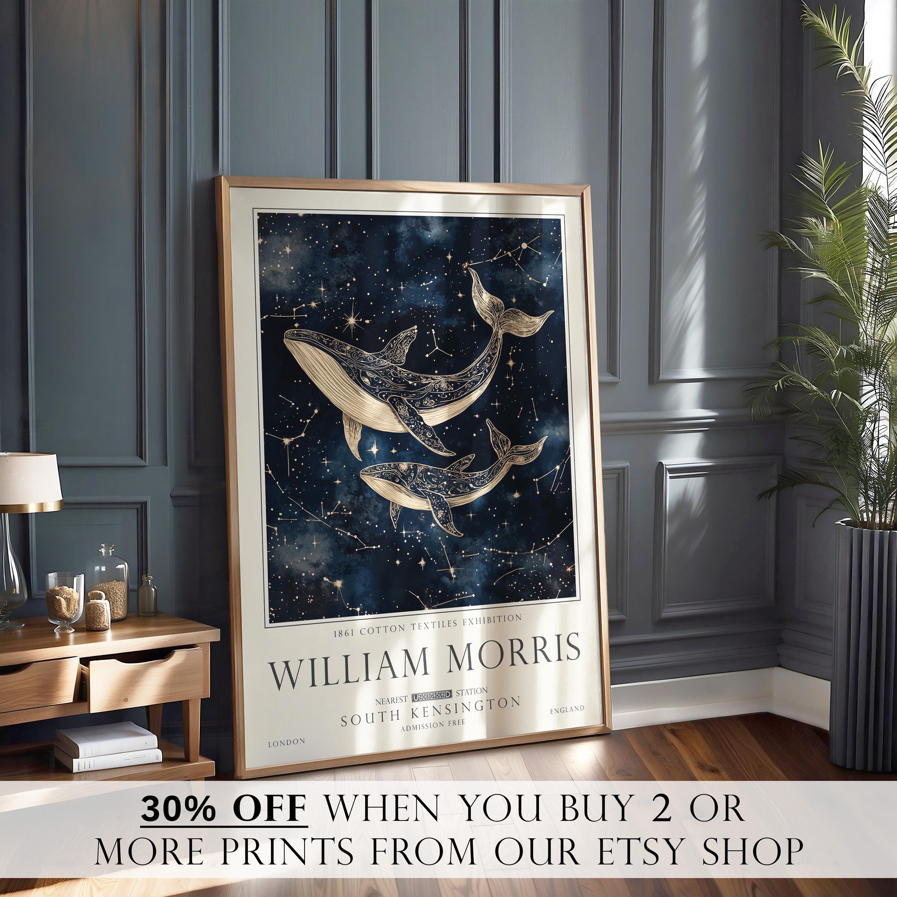 William Morris Whale Art, Coastal Nautical Print, Vintage Decor, Gifts For Her, UNFRAMED