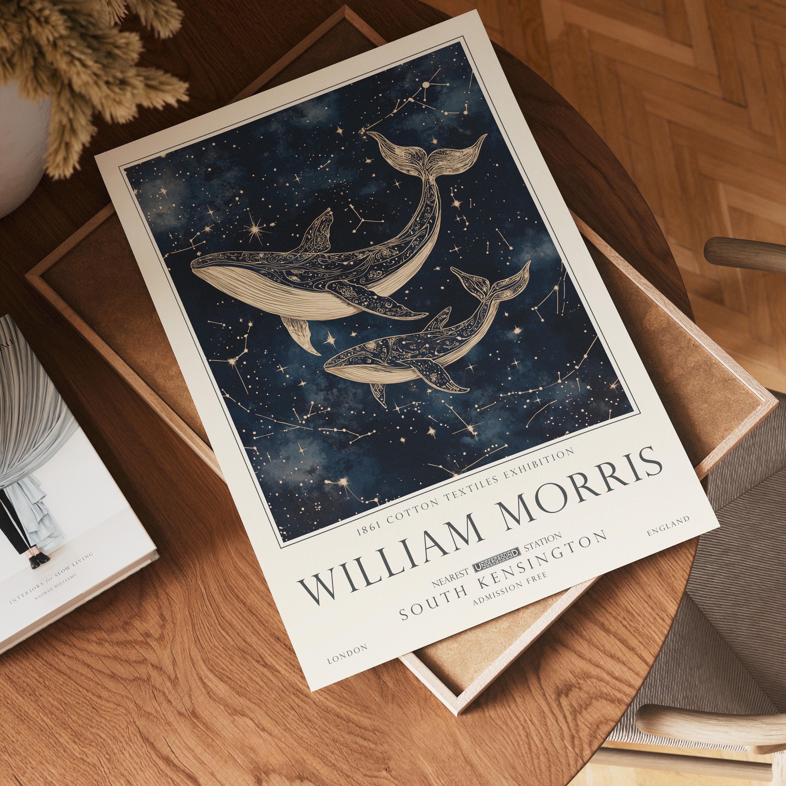 William Morris Whale Art, Coastal Nautical Print, Vintage Decor, Gifts For Her, UNFRAMED