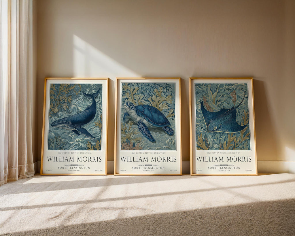 Set of 3 William Morris Print, Sea Life Ocean and Nautical Wall Art, UNFRAMED