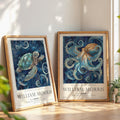 William Morris Set of 2, Sea Life Wall Art Set, Turtle and Octopus, UNFRAMED