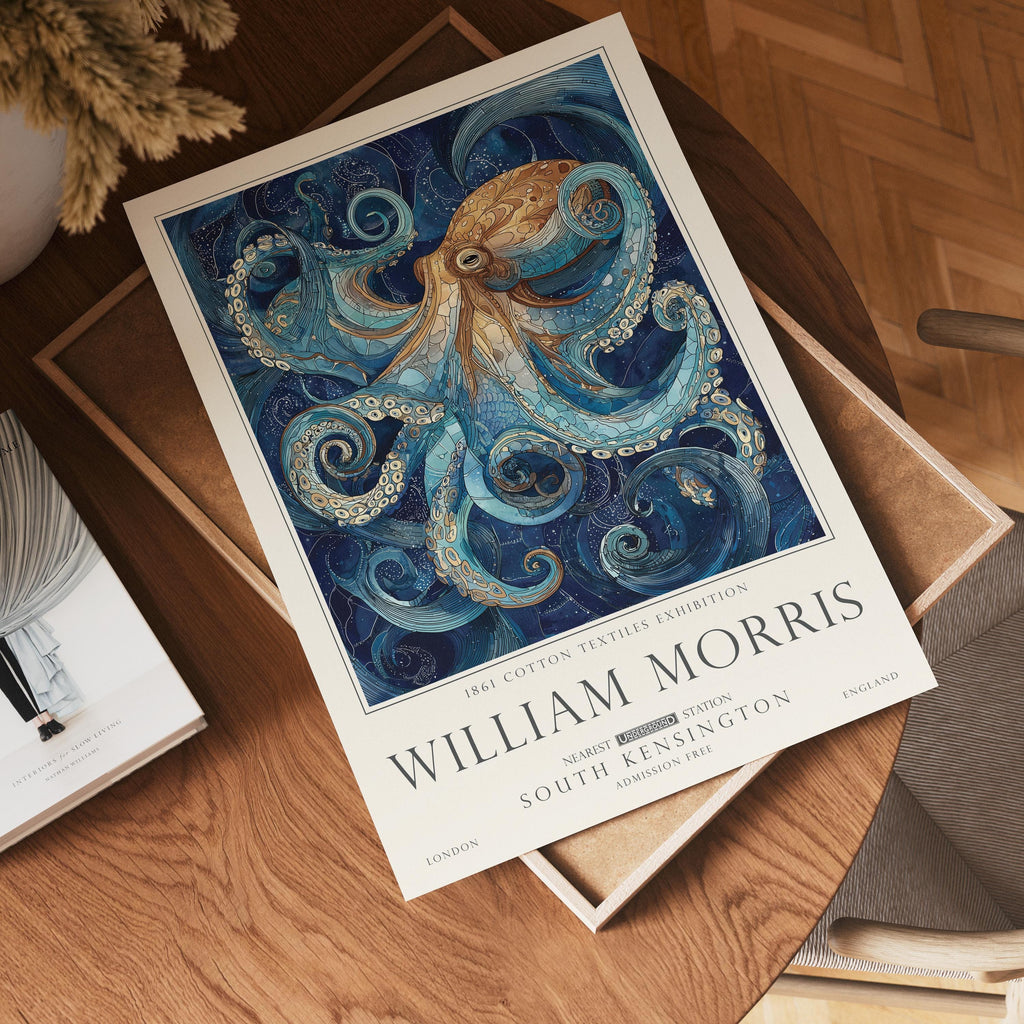 William Morris Set of 2, Sea Life Wall Art Set, Turtle and Octopus, UNFRAMED