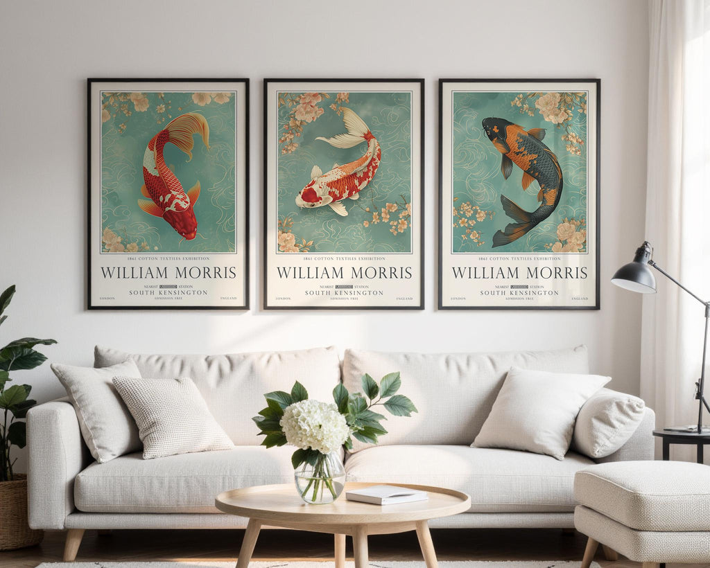 Set of 3 William Morris Koi Print, Ornamental Fish Vintage Wall Art, UNFRAMED