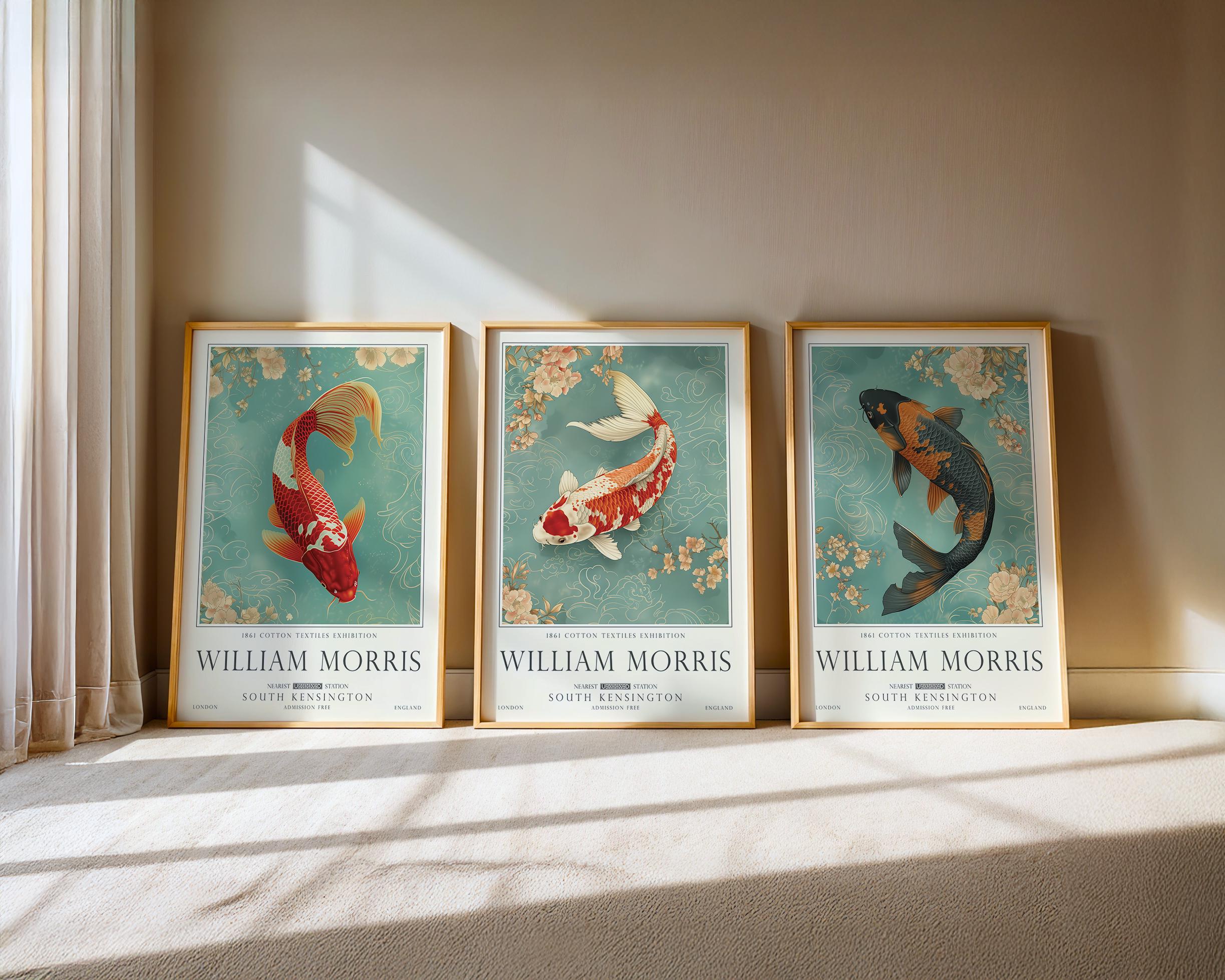 Set of 3 William Morris Koi Print, Ornamental Fish Vintage Wall Art, UNFRAMED