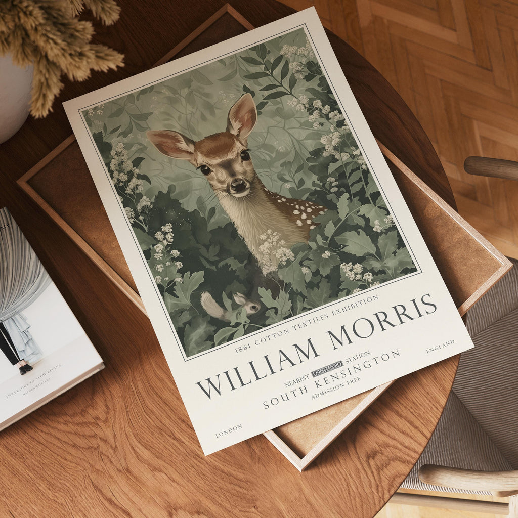 William Morris Woodland Print set, Deer, Fox and Hare Wall Art, UNFRAMED