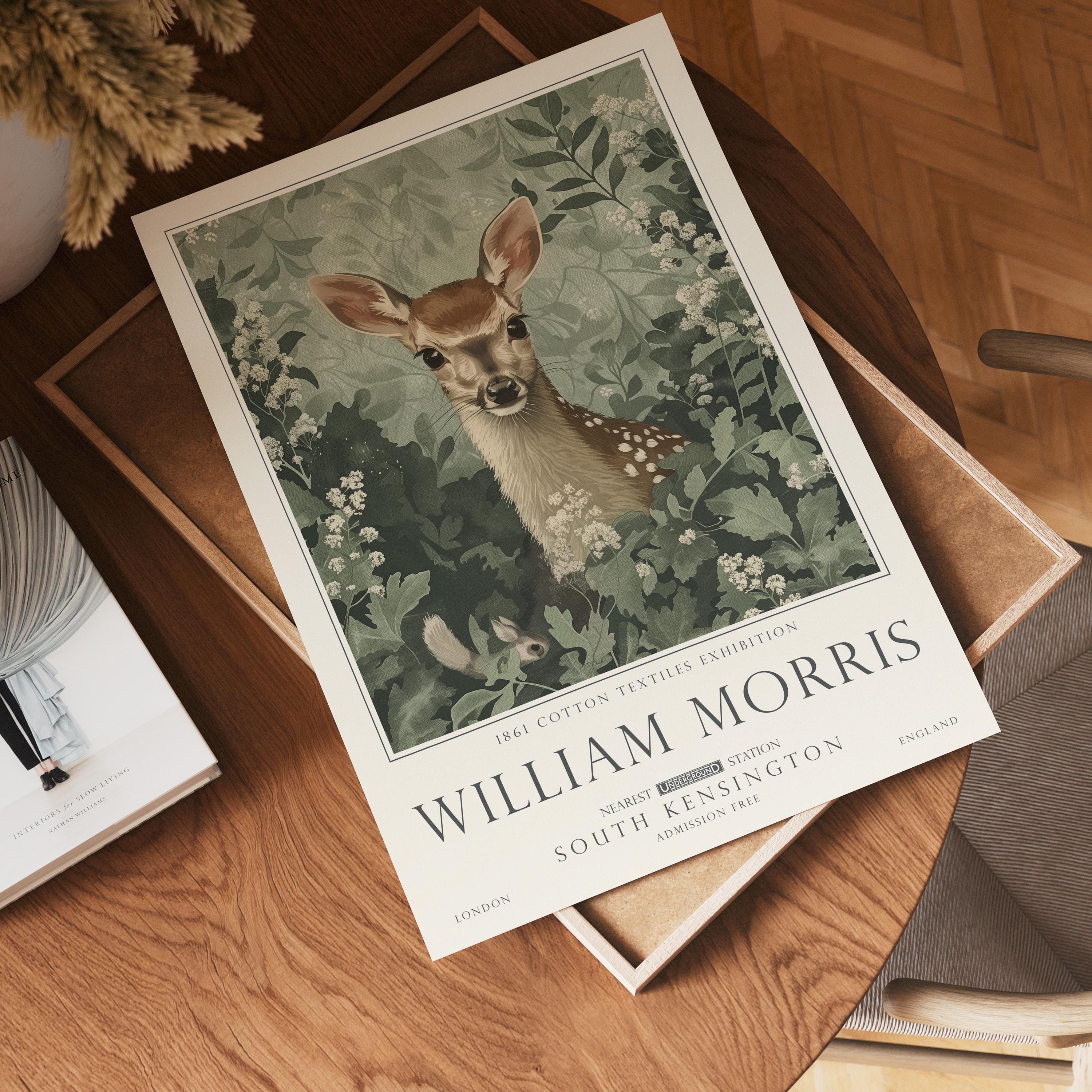 William Morris Woodland Print set, Deer, Fox and Hare Wall Art, UNFRAMED