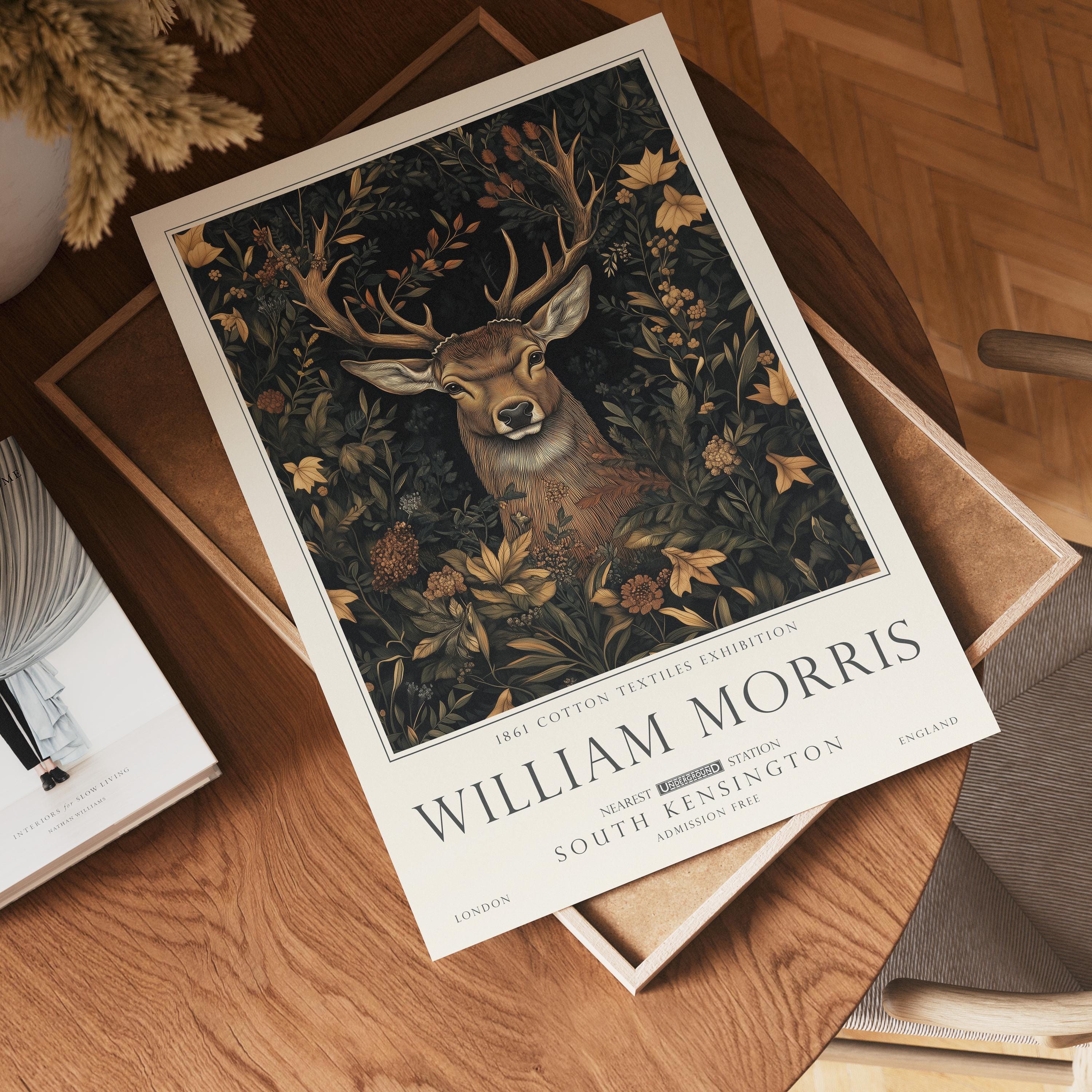 William Morris Woodland Print set, Deer, Fox and Owl Wall Art, UNFRAMED