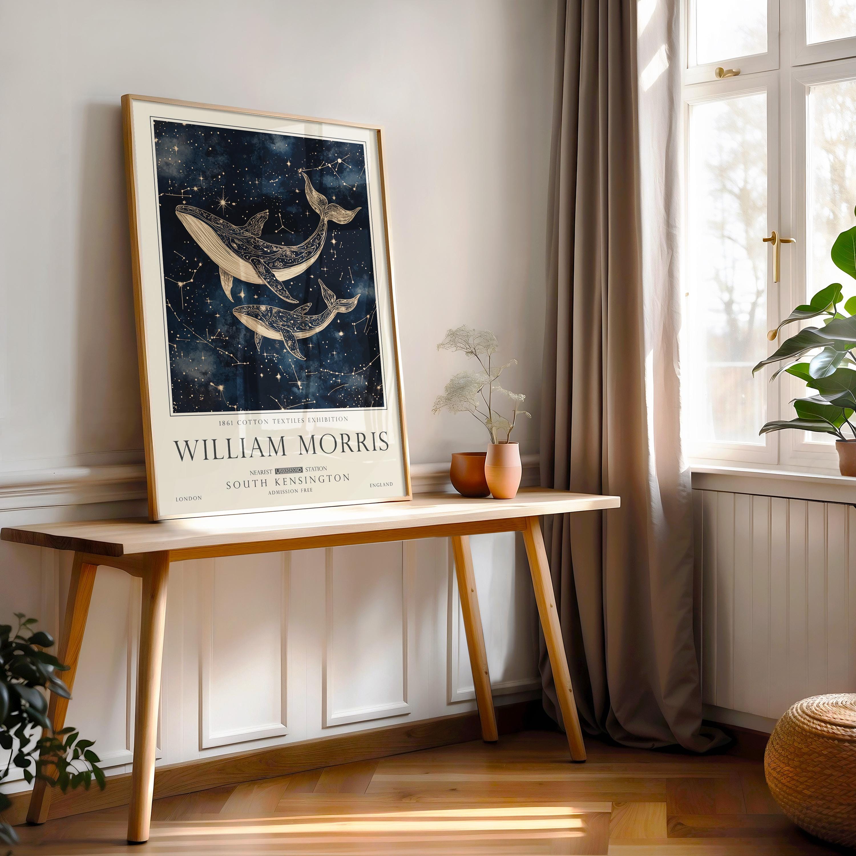 William Morris Whale Art, Coastal Nautical Print, Vintage Decor, Gifts For Her, UNFRAMED