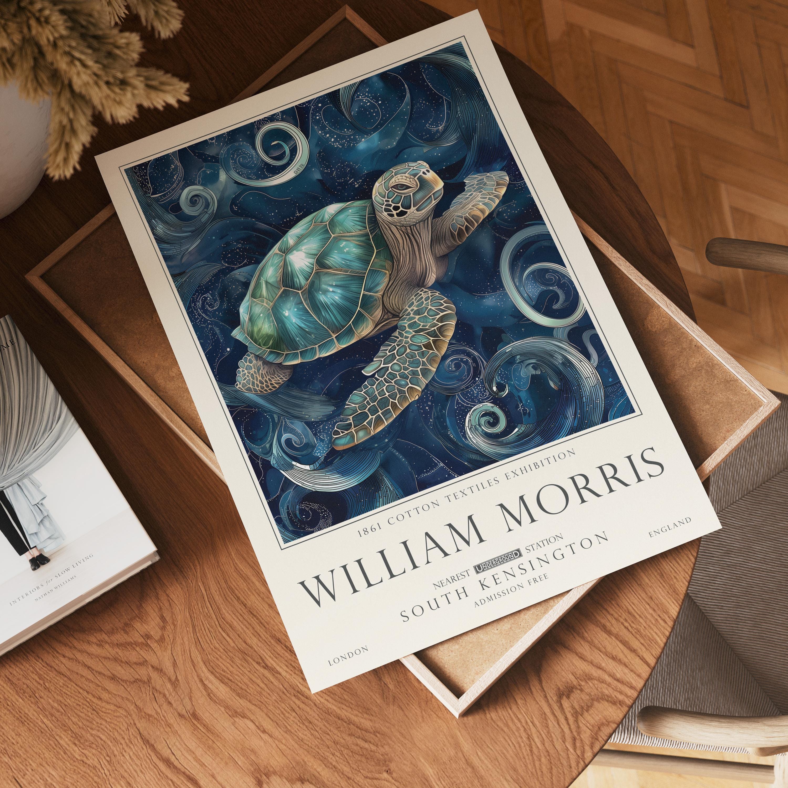 William Morris Set of 2, Sea Life Wall Art Set, Turtle and Octopus, UNFRAMED