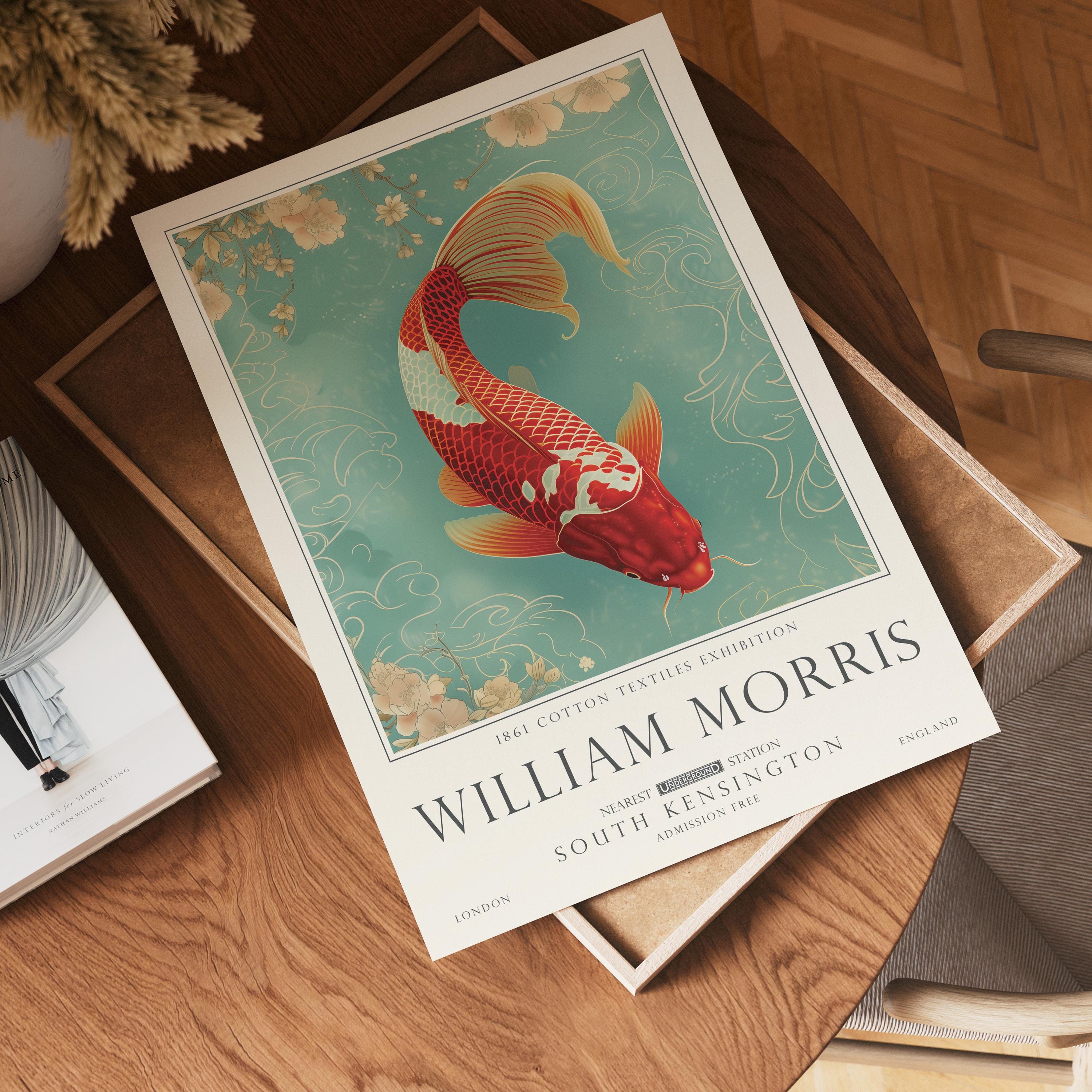 Set of 3 William Morris Koi Print, Ornamental Fish Vintage Wall Art, UNFRAMED