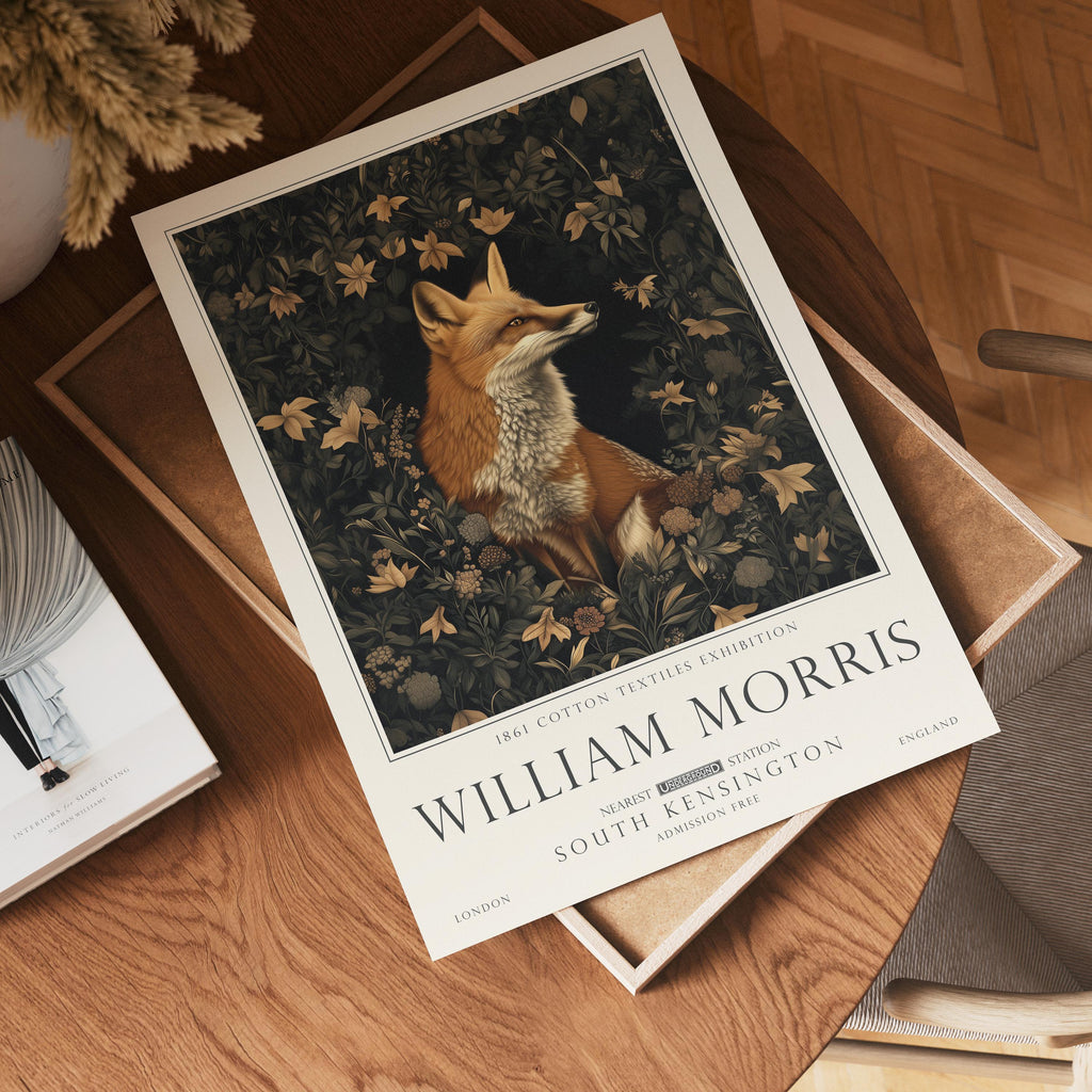 William Morris Woodland Print set, Deer, Fox and Owl Wall Art, UNFRAMED