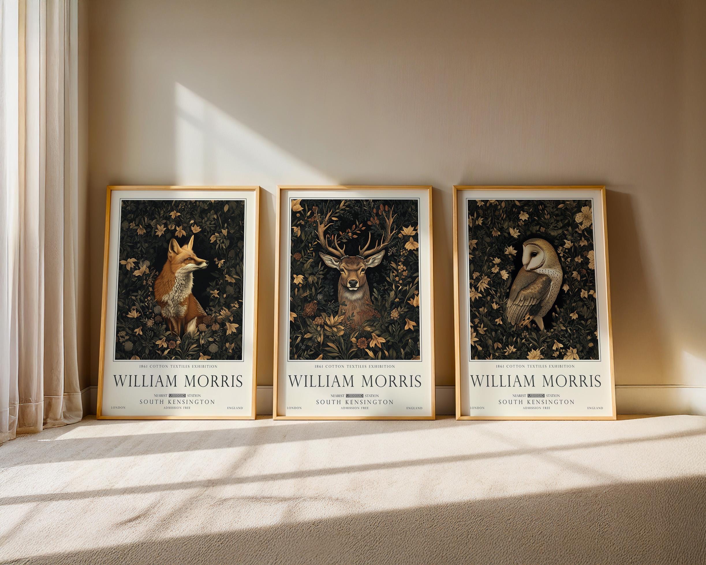 William Morris Woodland Print set, Deer, Fox and Owl Wall Art, UNFRAMED