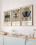 Set of 3 William Morris Bee, Butterfly and Dragonfly Wall Art, UNFRAMED