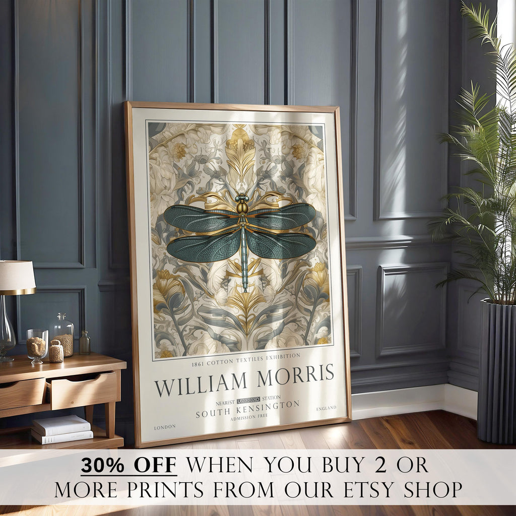 William Morris Dragonfly Print, British Countryside Poster, UNFRAMED