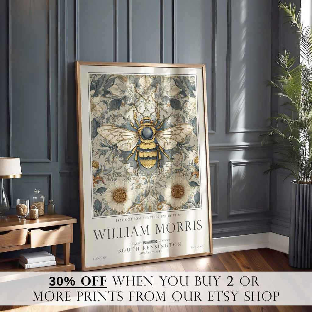 William Morris Bee Print, British Countryside Wall Art, UNFRAMED