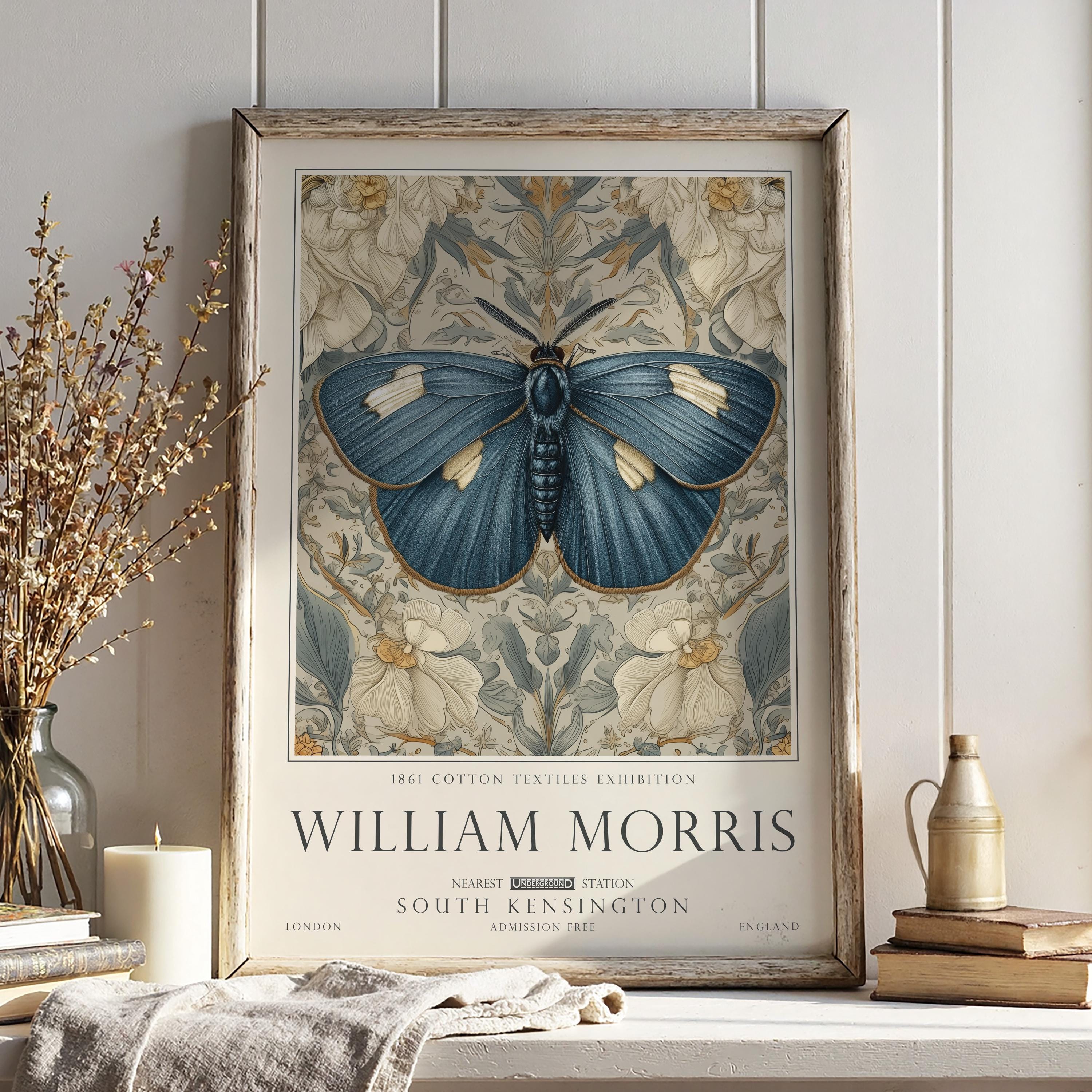 William Morris Wall Art, Butterfly Pattern Print, British Countryside Poster, UNFRAMED