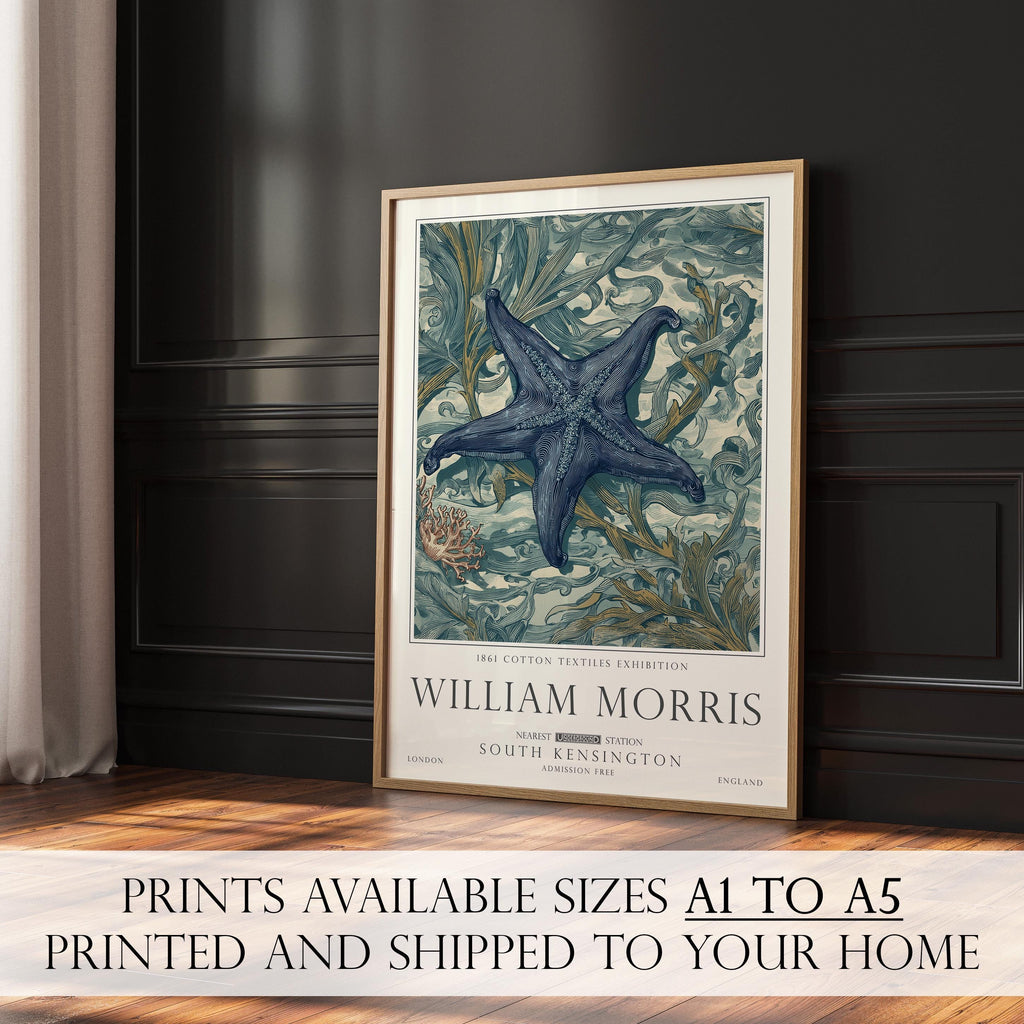 Nautical Starfish Print, William Morris Bathroom Wall Decor, Sea Life Decor, UNFRAMED