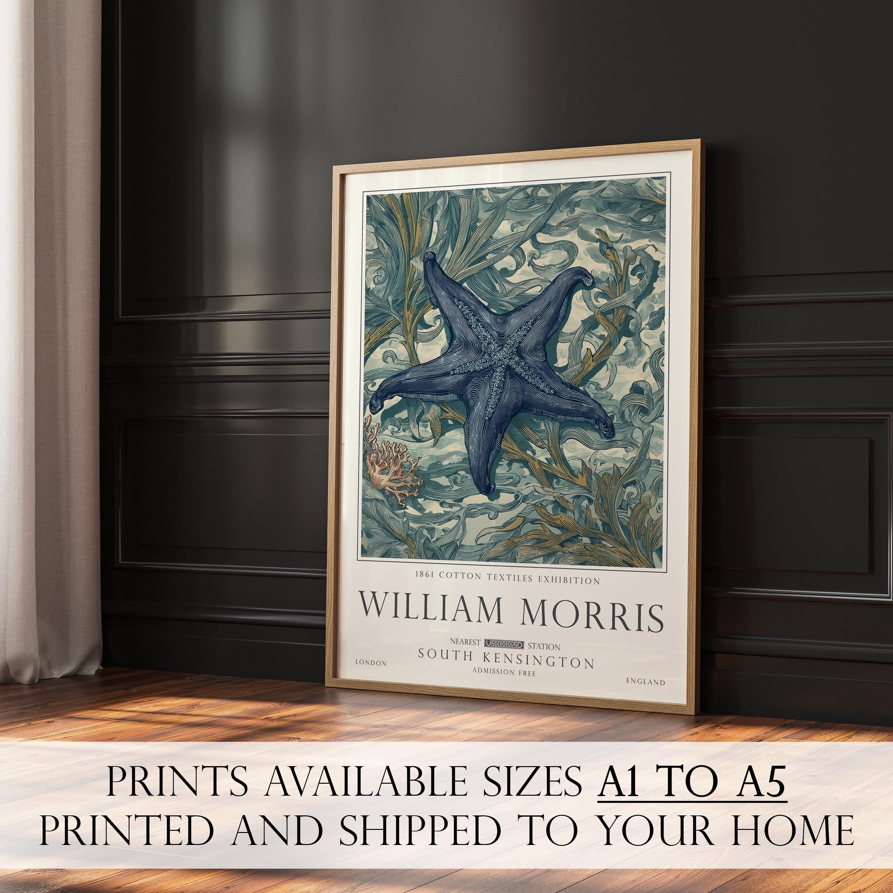 Nautical Starfish Print, William Morris Bathroom Wall Decor, Sea Life Decor, UNFRAMED