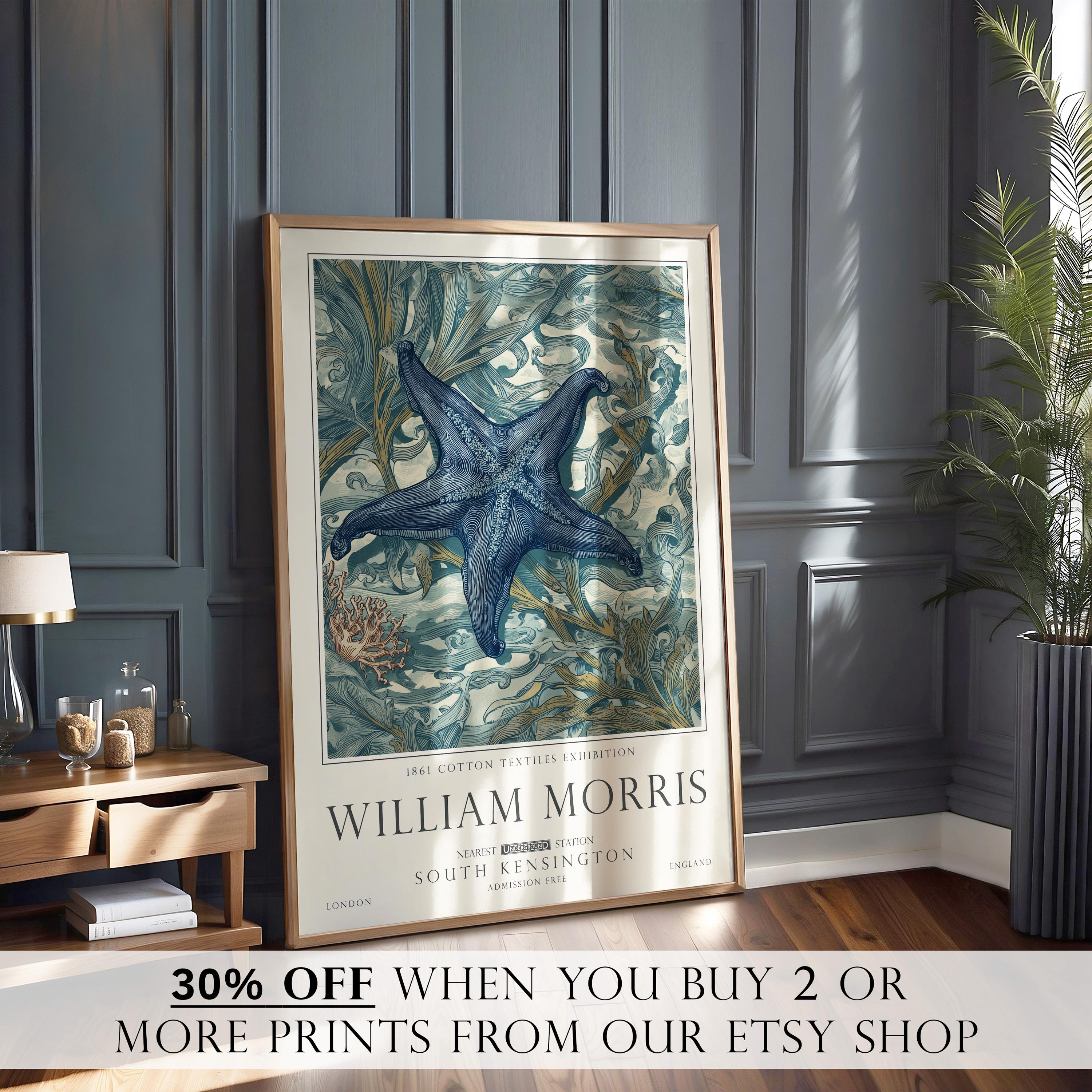 Nautical Starfish Print, William Morris Bathroom Wall Decor, Sea Life Decor, UNFRAMED