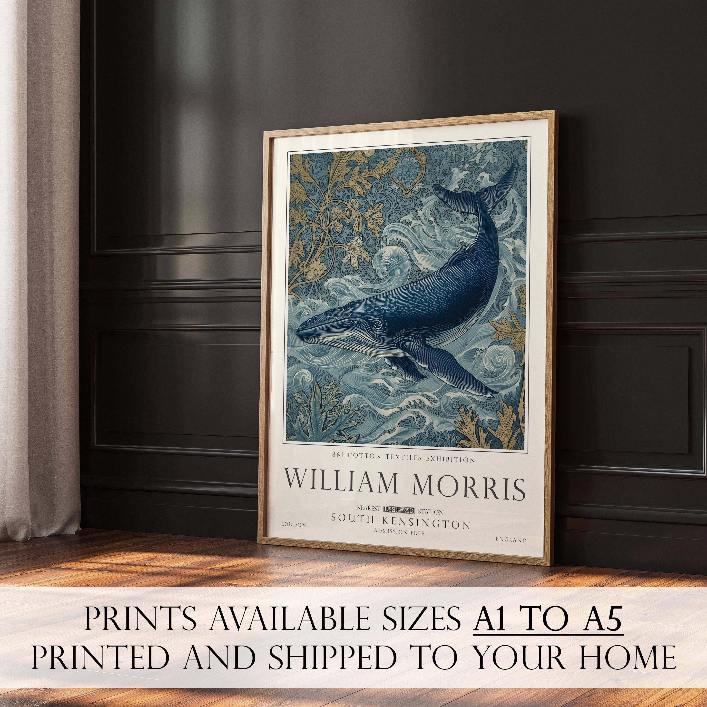 William Morris Whale Print, Orca Art, Coastal Nautical Poster, Vintage Decor, UNFRAMED