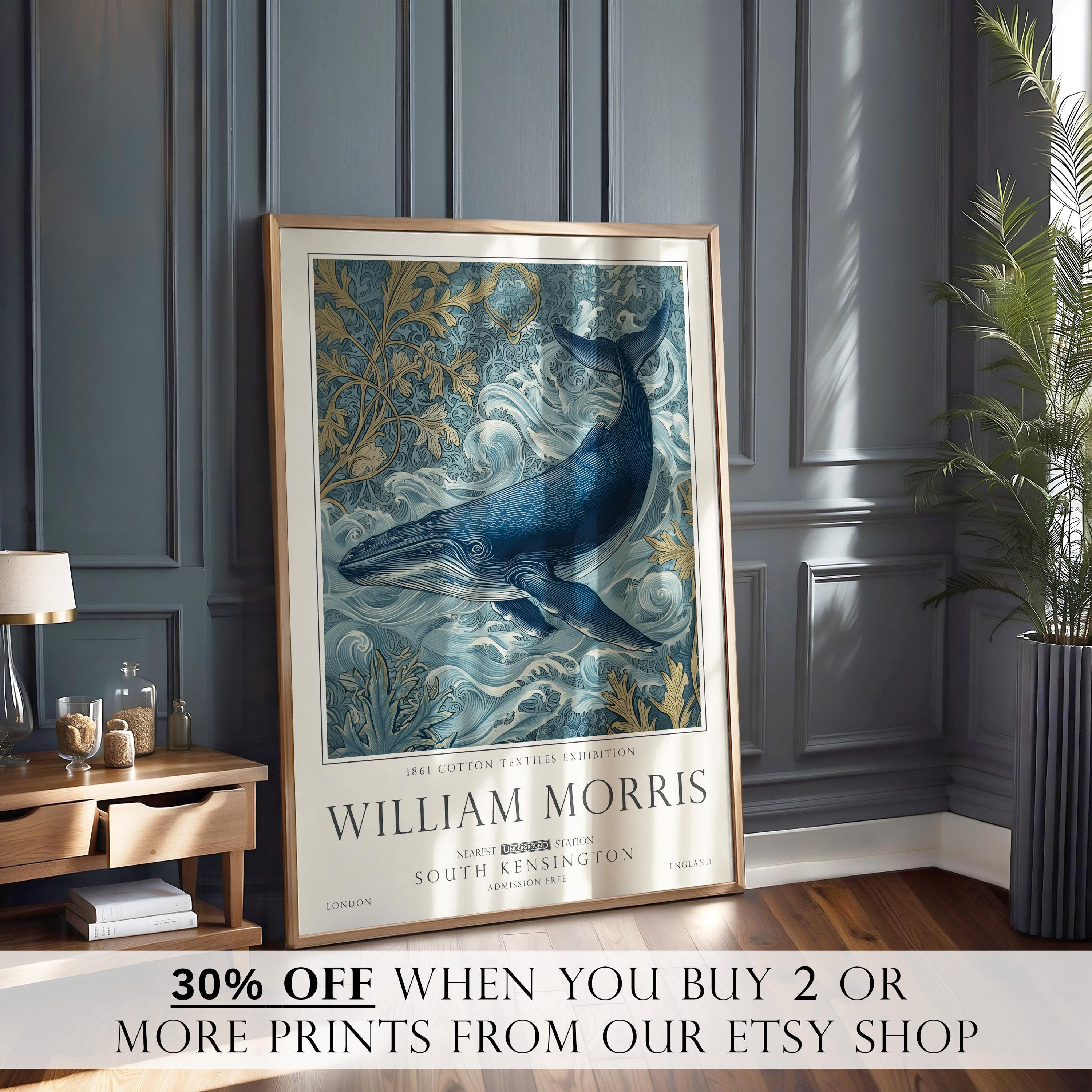 William Morris Whale Print, Orca Art, Coastal Nautical Poster, Vintage Decor, UNFRAMED