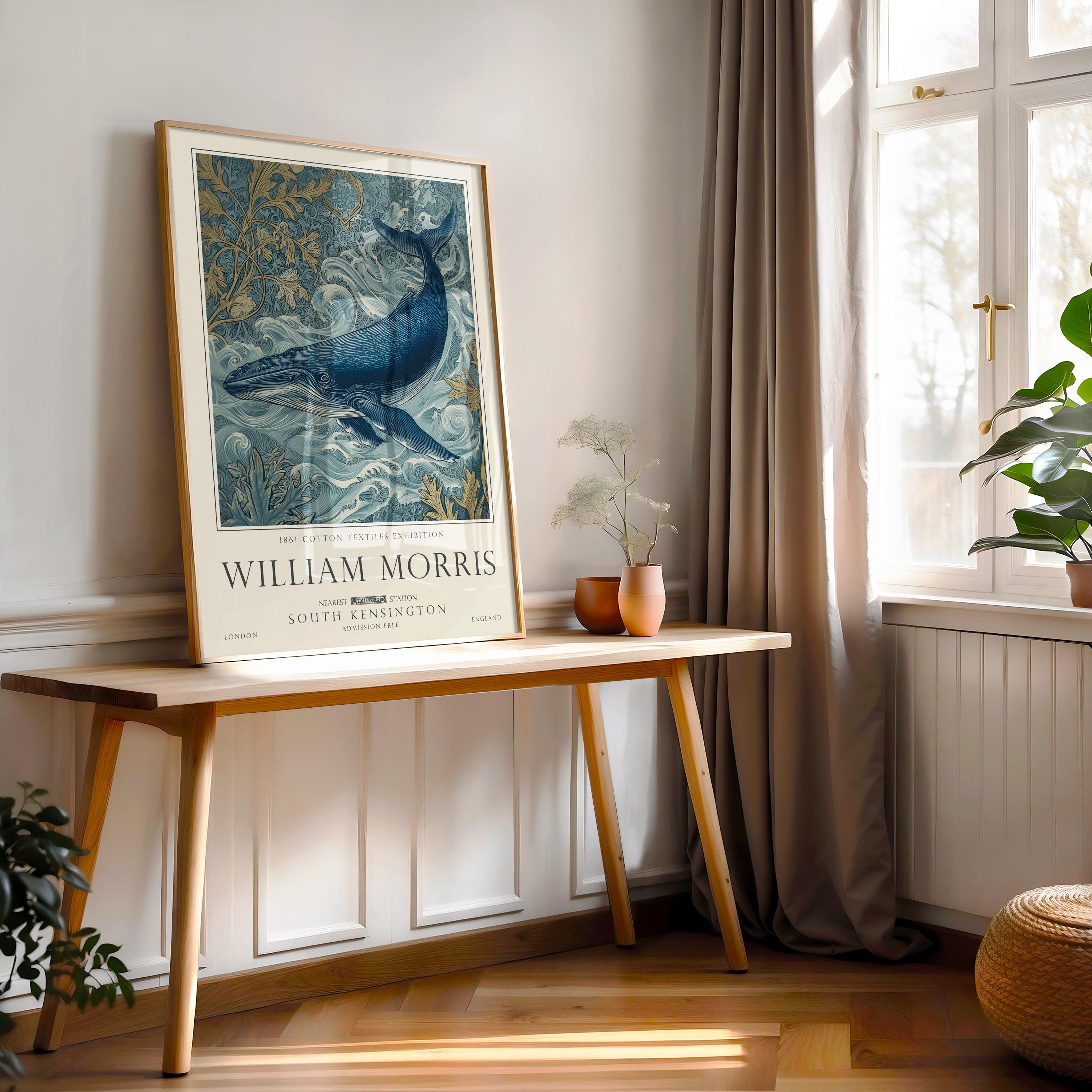 William Morris Whale Print, Orca Art, Coastal Nautical Poster, Vintage Decor, UNFRAMED