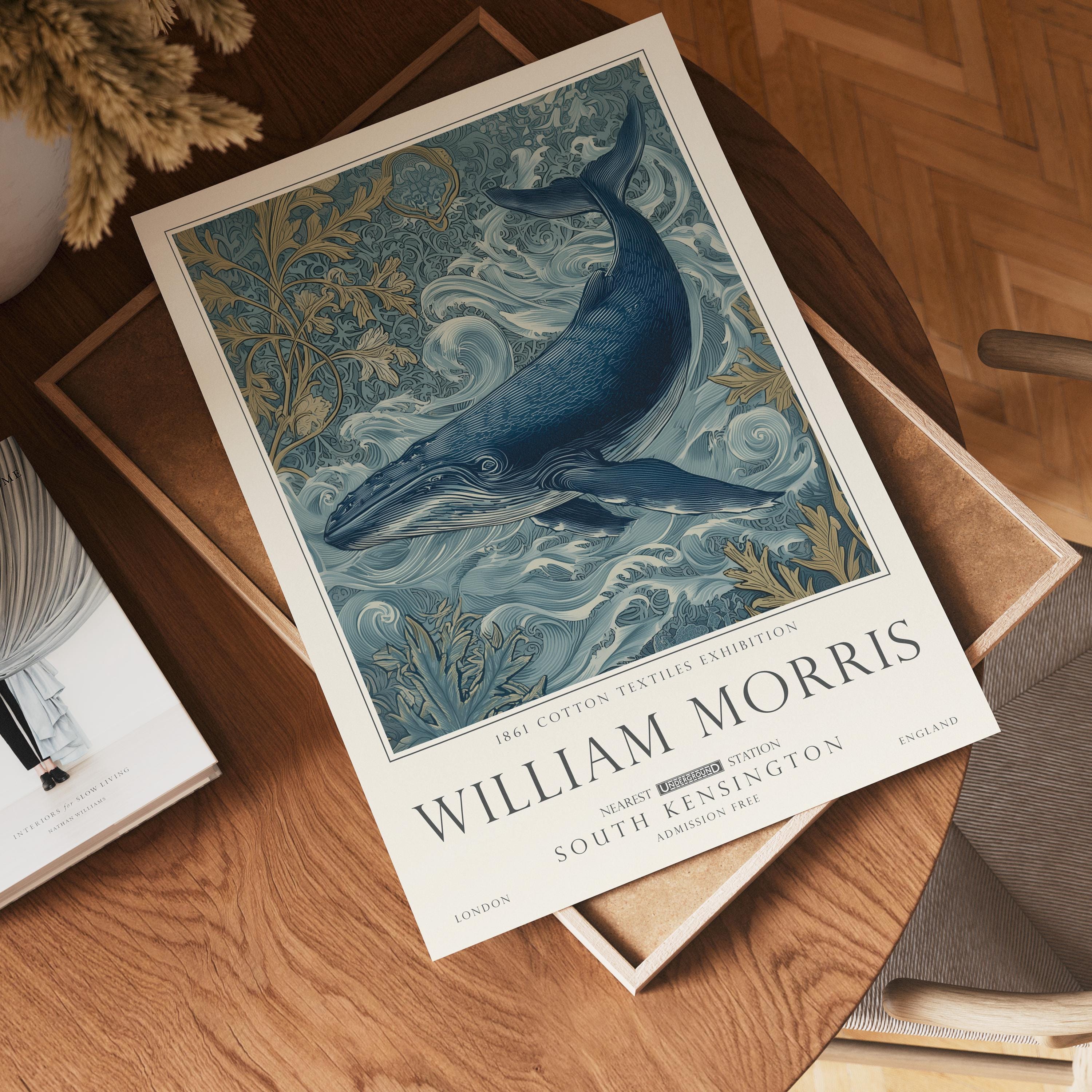 William Morris Whale Print, Orca Art, Coastal Nautical Poster, Vintage Decor, UNFRAMED